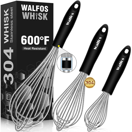 Stainless Steel Wire Whisk Set - 3 Packs Balloon Whisk, Thick Wire Wisk , Strong Handles, Egg Frother for Cooking, Blending, Whisking, Beating and Stirring (7"+9"+11")