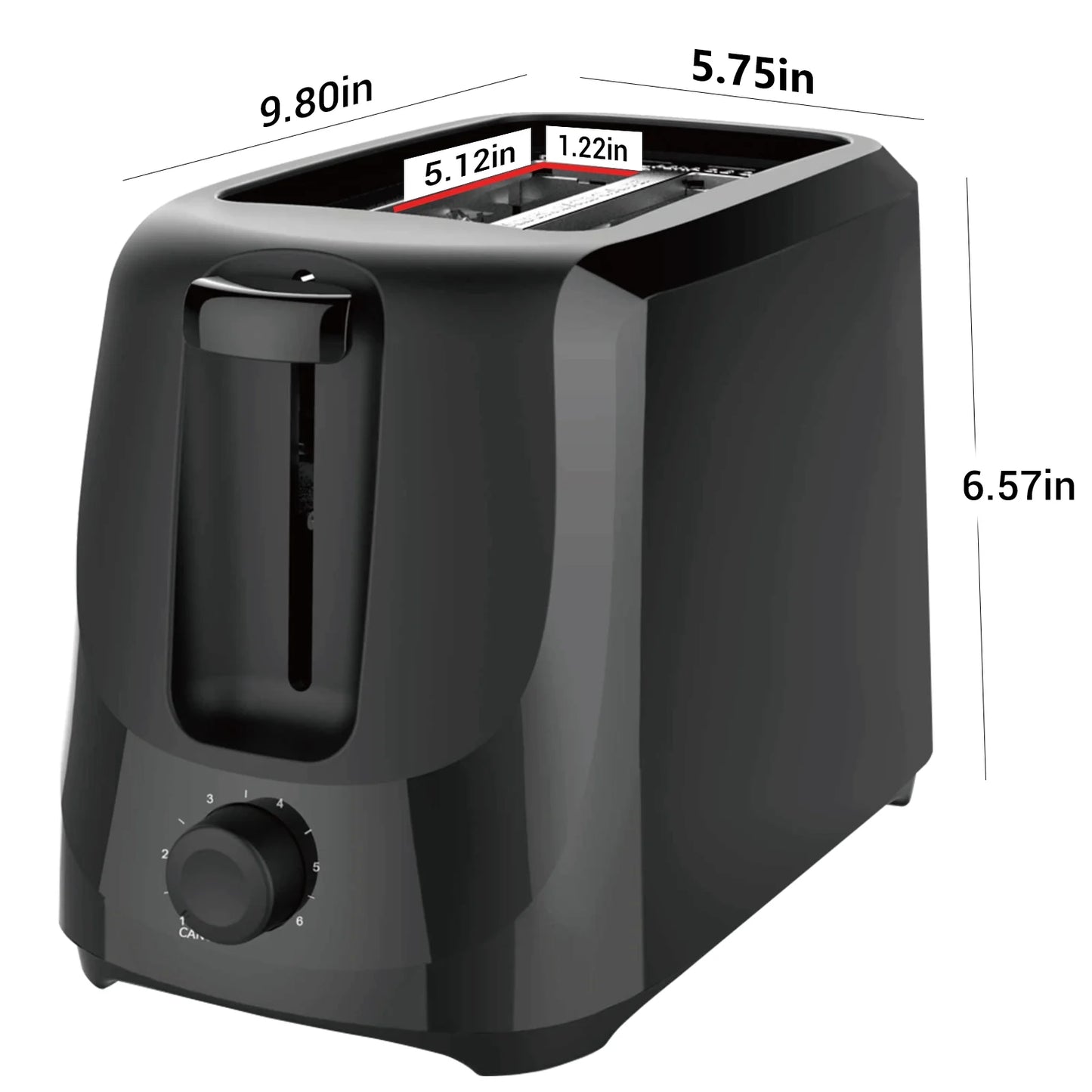 2-Slice Toaster with 6 Shade Settings and Removable Crumb Tray, Black