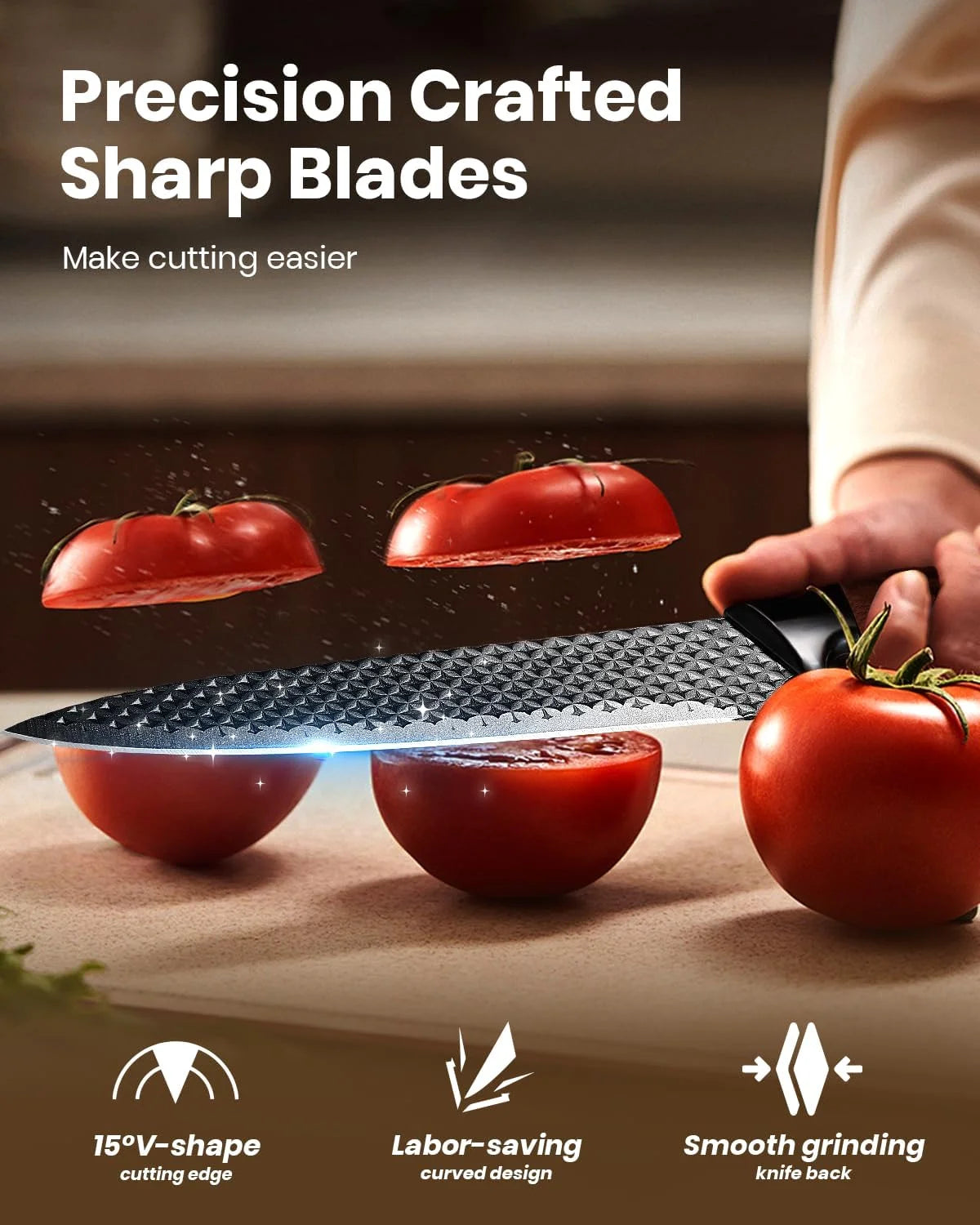 Kitchen Knife Set, 7 Pcs Knives Block Set with Built in Sharpener Block,Professional German Stainless Steel Knife Block Set,Dishwasher Safe,Black