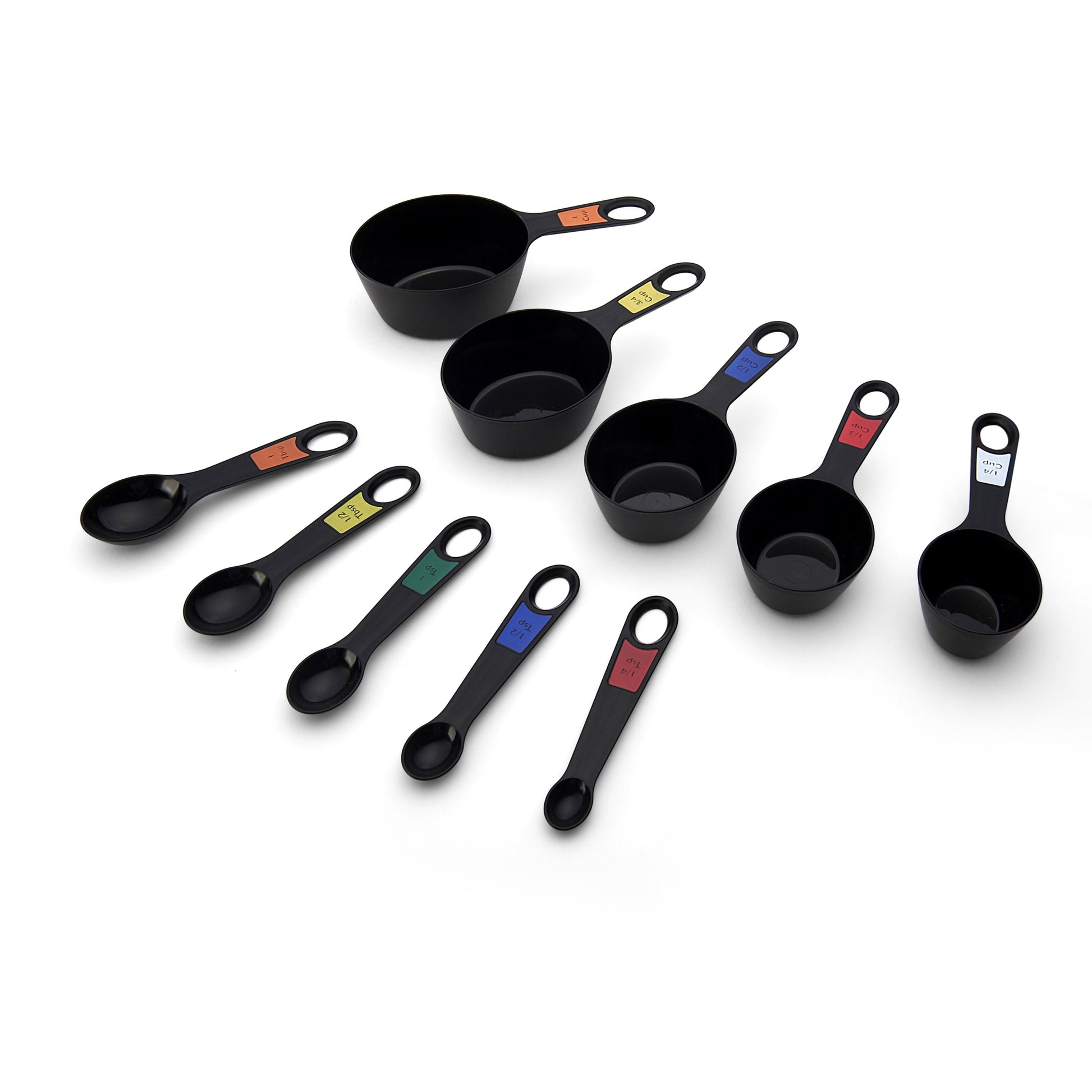 Professional 10 Piece Plastic Nesting Measuring Cup and Spoon Set Black
