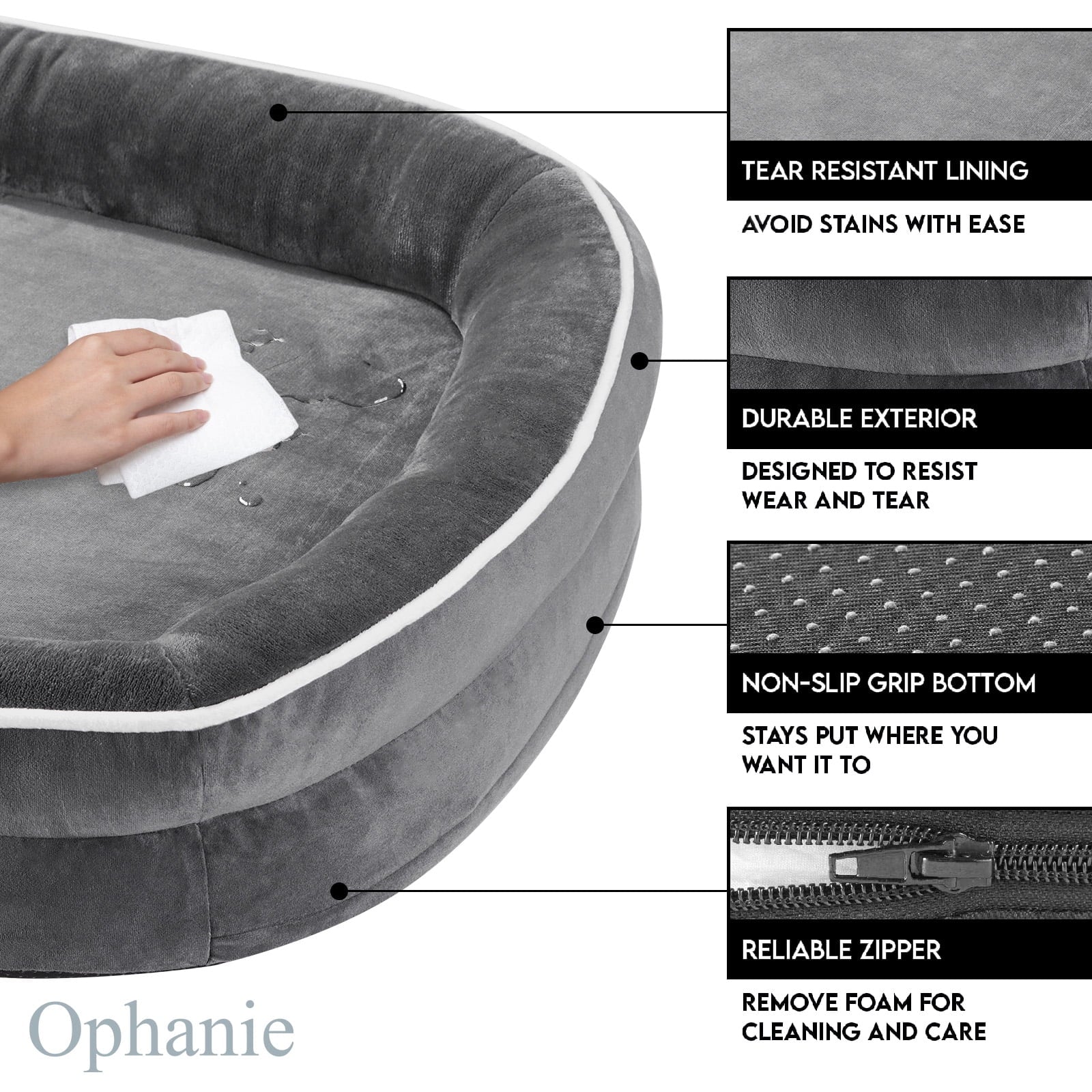 Gray Luxury Orthopedic Pet Bed for Small Dogs – Removable Machine-Washable Plush Cover, 4-Sided Bolster, Non-Slip Base, Dimensions 24" X 18" X 6