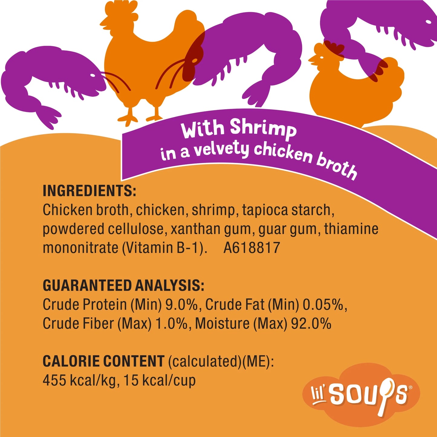 Purina  Grain-Free Lickable Cat Food Toppers Lil’ Soups with Shrimp in Velvety Chicken Broth, 1.2 Oz Cups (8 Pack)