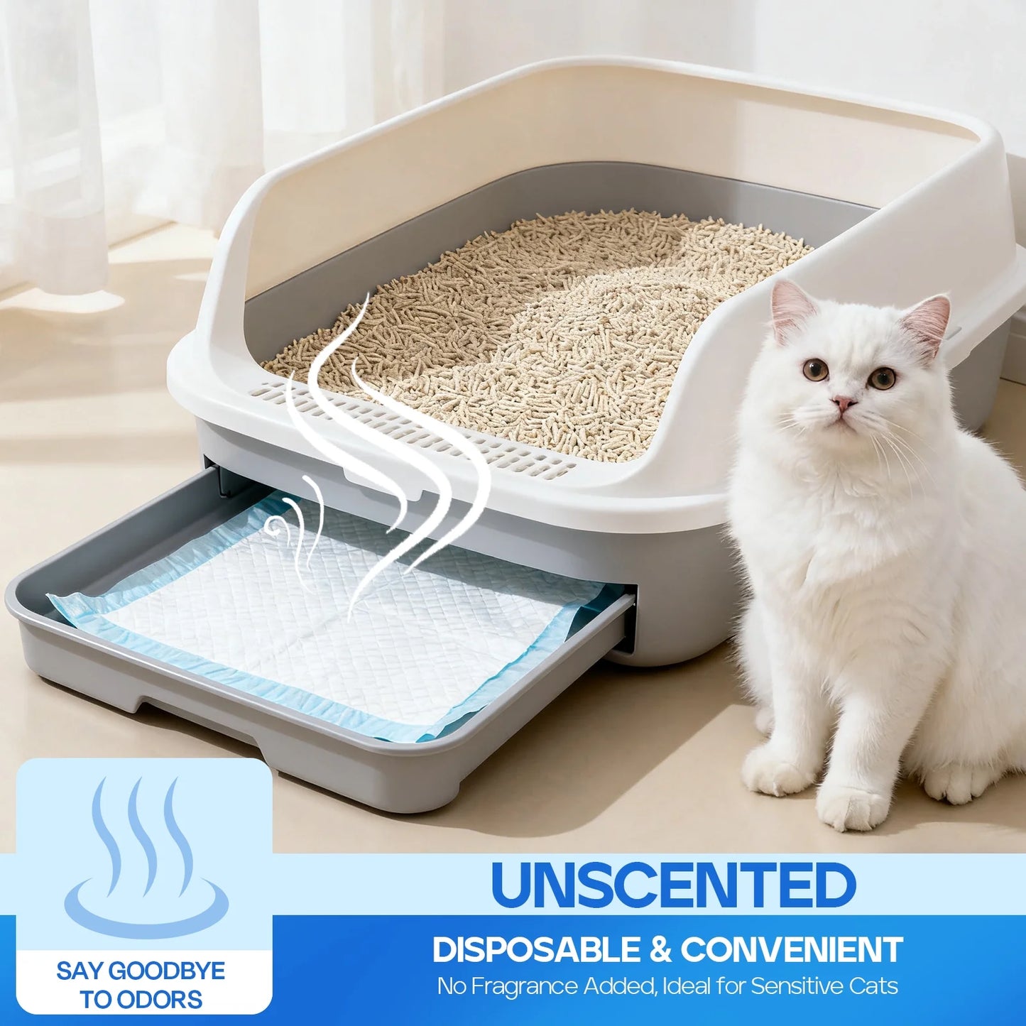 Cat Pee Pads, Unscented, 6-Layer Super Absorbent Design for Enhanced Odor Control, 16.9 x 11.4 Inches, 40 Count