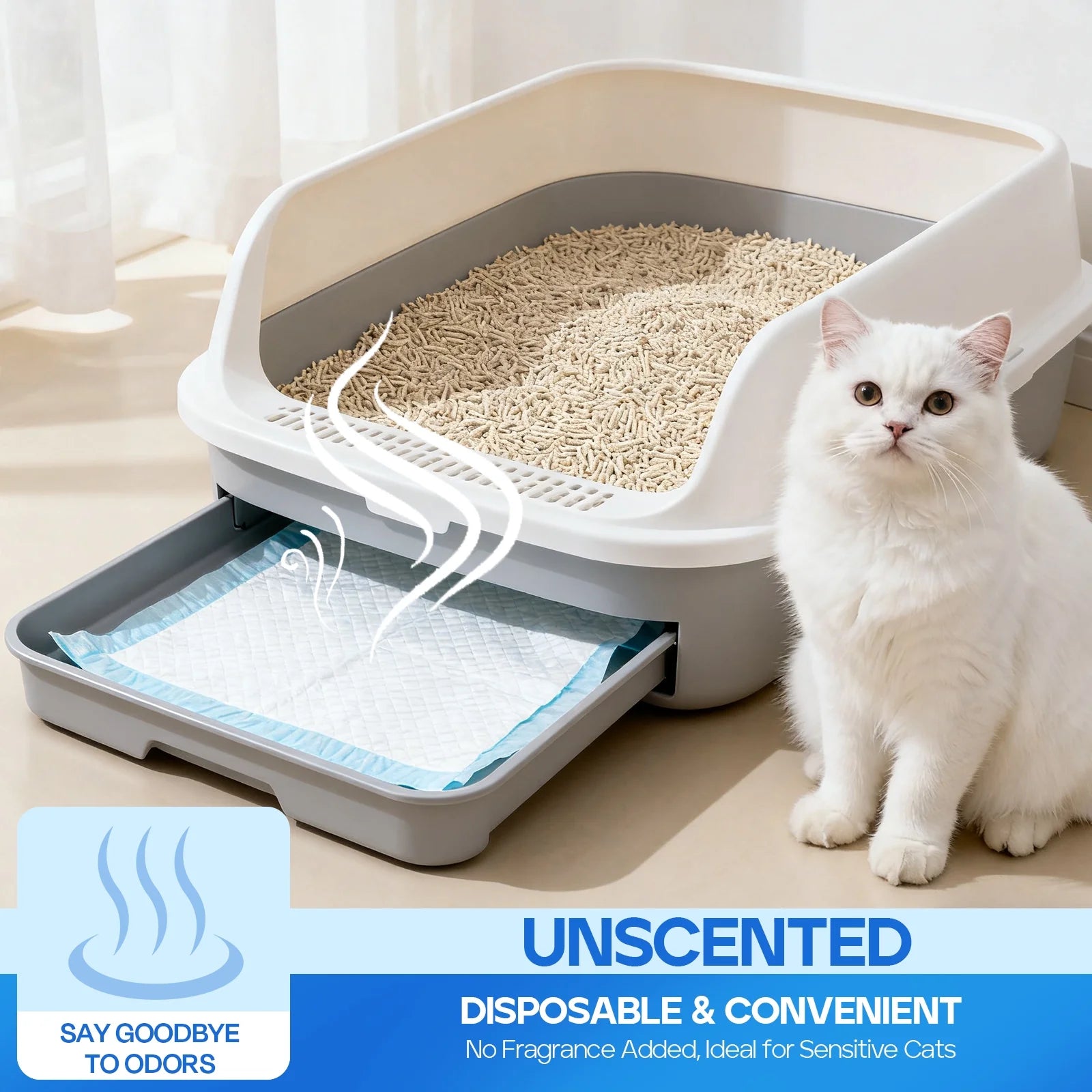 Cat Pee Pads, Unscented, 6-Layer Super Absorbent Design for Enhanced Odor Control, 16.9 x 11.4 Inches, 40 Count