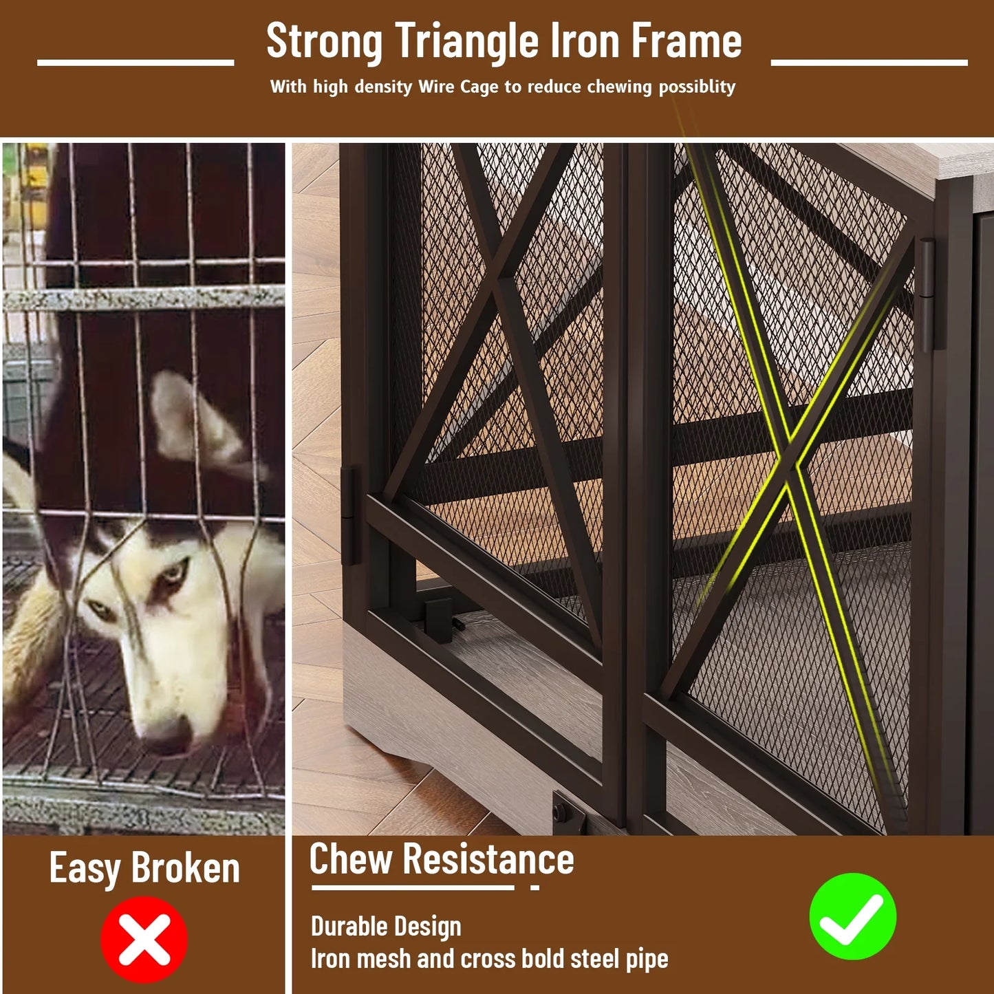 48-Inch Extra-Large Wooden Dog Crate with Double Doors, Indoor Kennel and End Table, Anti-Chew and Anti-Escape Design, Gray