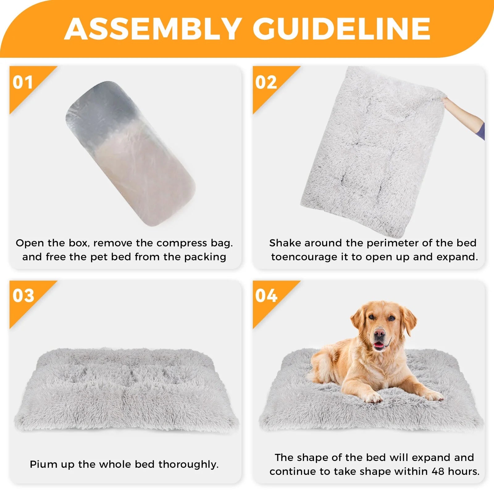 Large Dog Bed - 40 x 26 Inch Plush Washable Dog Mat with Non-Slip Base for Large Dogs, Gray