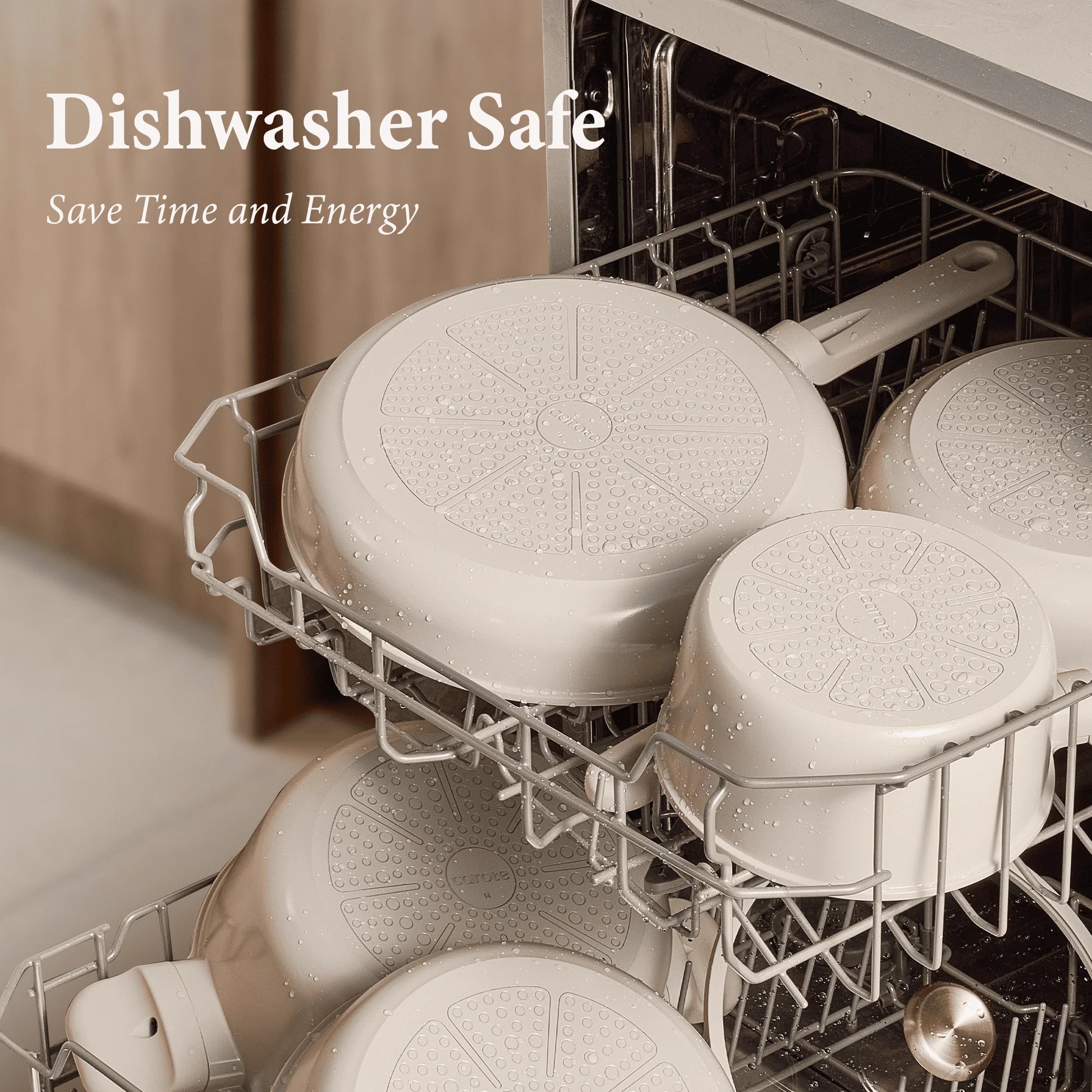 14-Piece Ceramic Nonstick Cookware Set with Utensils, Induction Compatible, Taupe