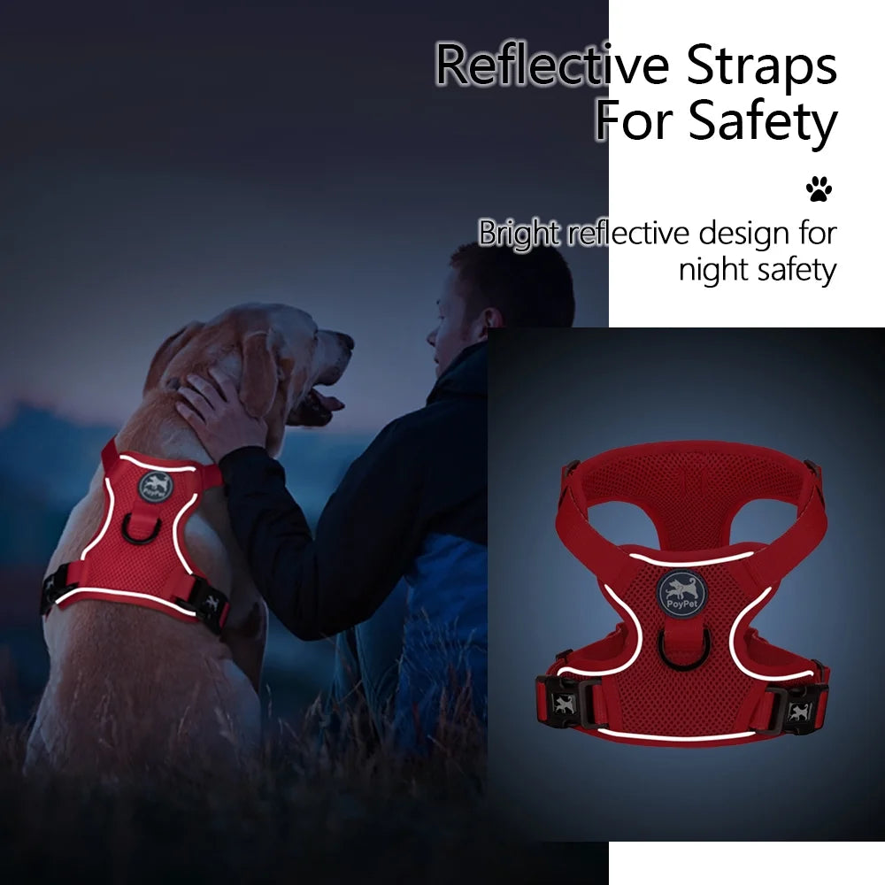 Reflective Dog Harness,Soft Breathable Mesh Pet Walking Pet Harness Choke-Free Adjustable Neck ,Red S
