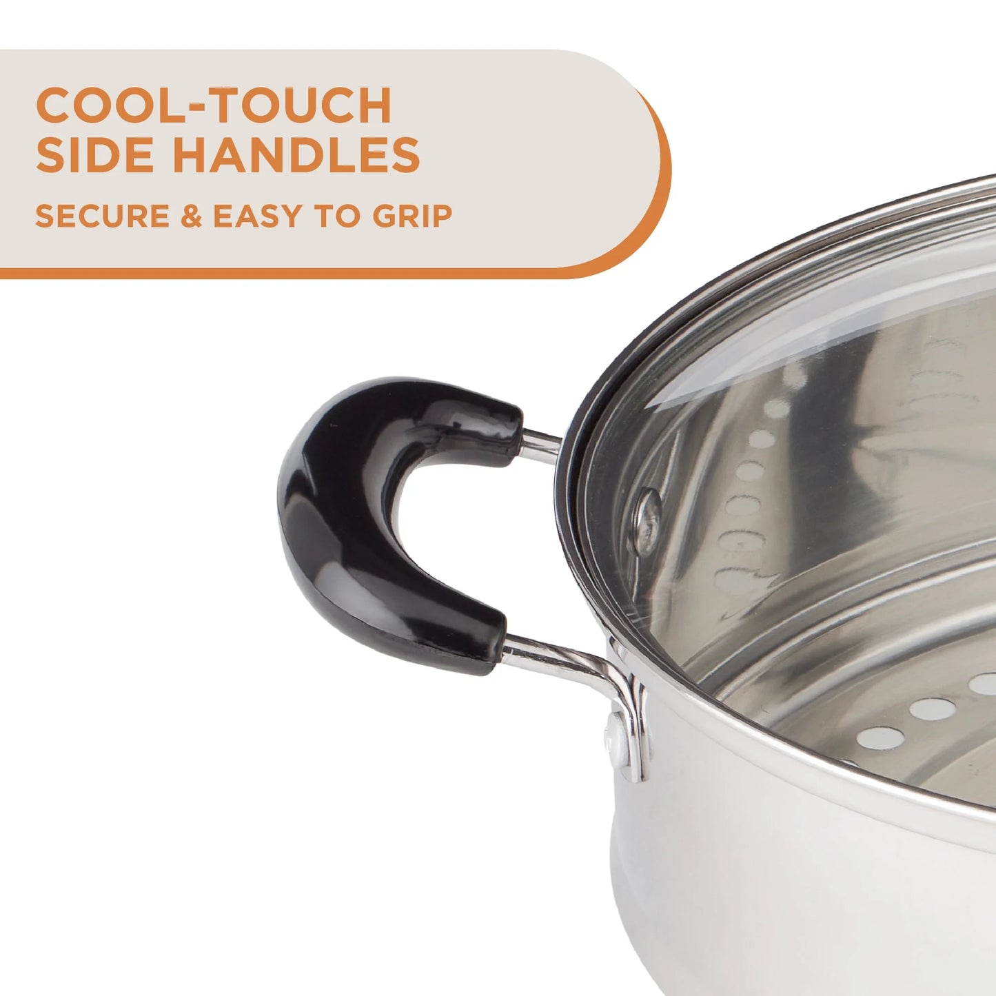 2-Tier Stainless Steel Steamer Pot with Glass Lid, 7.6QT Large, for Dumplings, Seafood, Vegetables & More