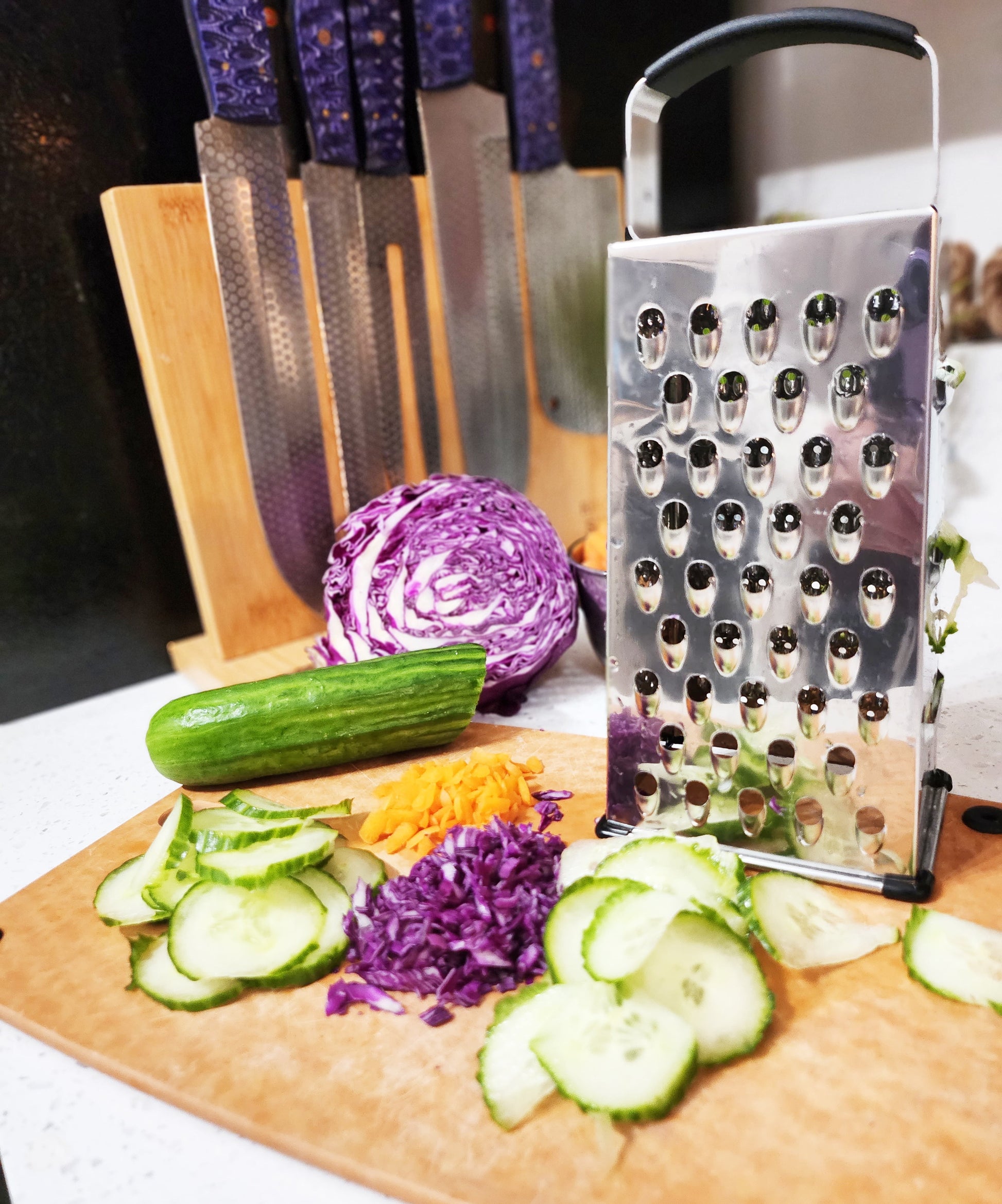 Soft Grip Stainless Steel Grater 9" 4 Sided Silver