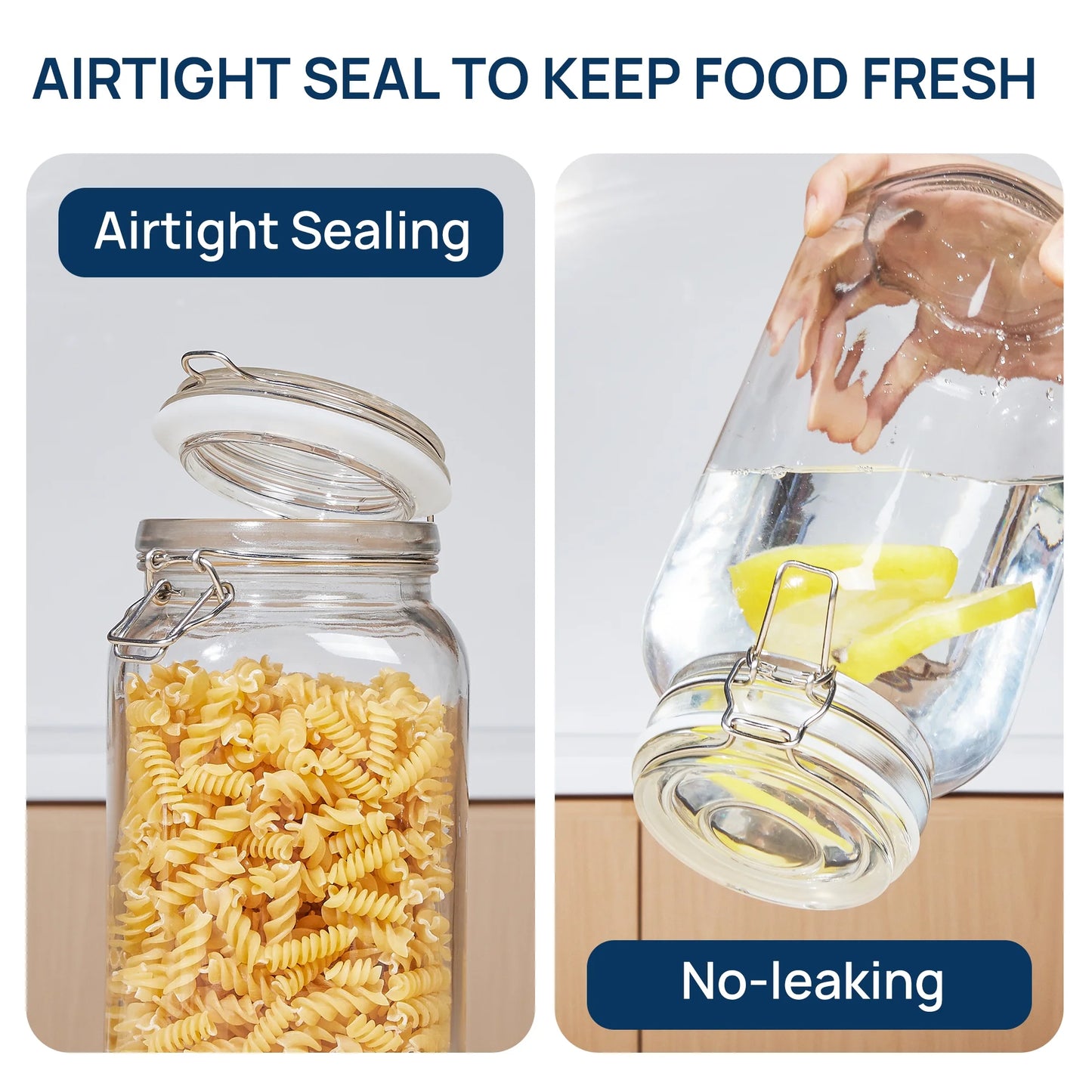 3 PCS Airtight Glass Jars with Lids, 3 PCS Food Storage Canister, Square Mason Jar Containers, 78Oz*1+50Oz*2