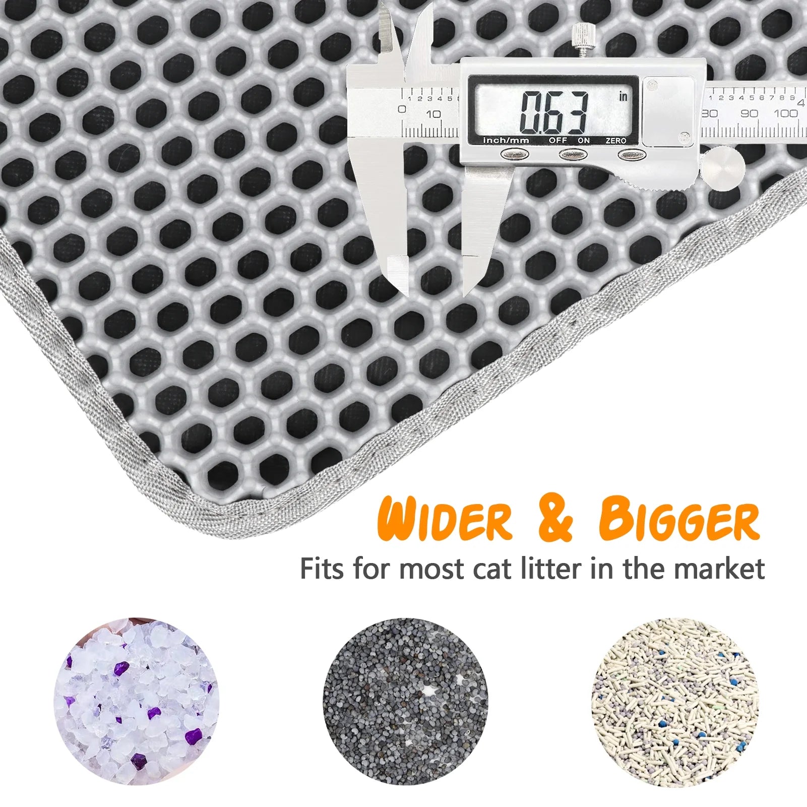 Cat Litter Mat - 24 x 15 Inch Honeycomb Design, Easy to Clean, Soft on Paws, Non-Slip, Waterproof (Gray)