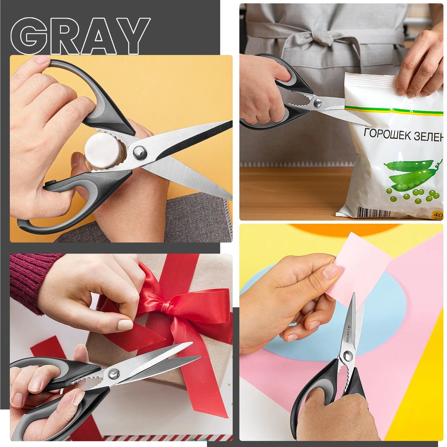 Heavy-Duty Kitchen Scissors Set, Ergonomic Food Shears with Serrated Blade for Poultry, Herbs, and Vegetables, Dishwasher Safe