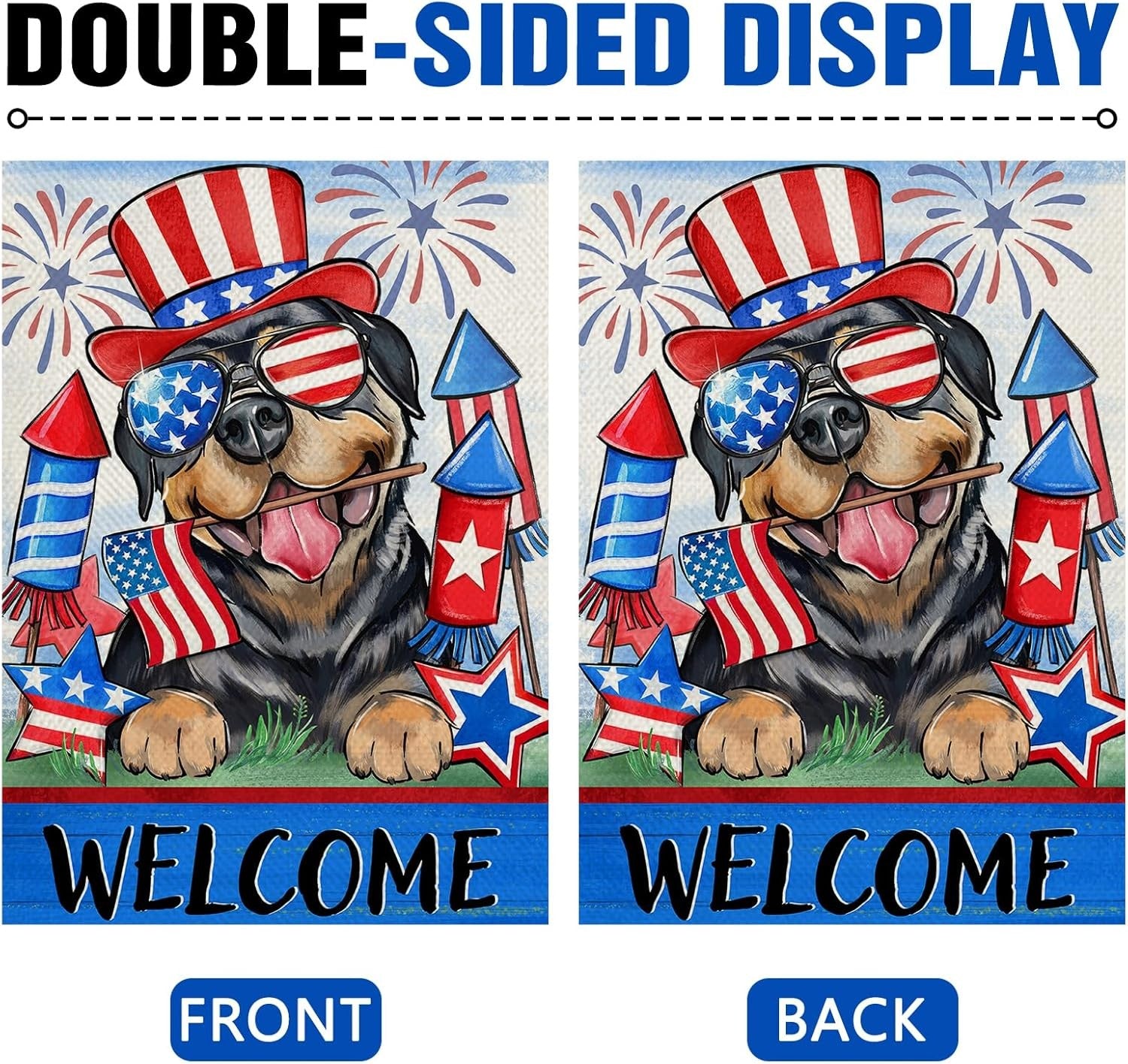 Welcome 4Th of July Rottweiler Dog Patriotic Decorative Garden Flag, America Pet