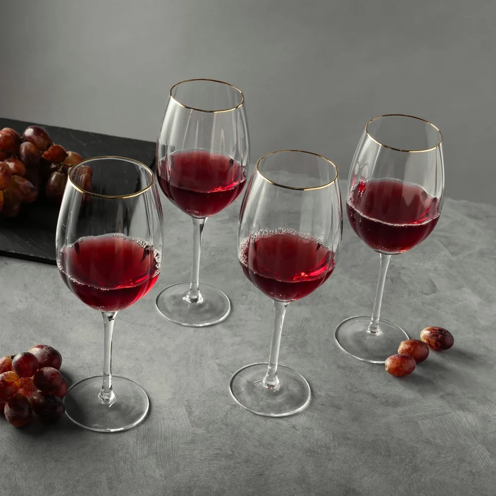 Scalloped Wine Glasses with Gold Rim, Set of 4