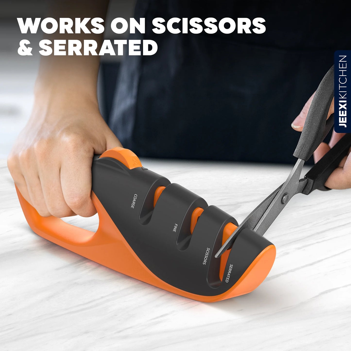 Adjustable 3-Stages Knife Sharpener – 5 Angle Manual Sharpener for Kitchen, Chef, Hunting, Fillet, Pocket, Cleaver & Serrated Knives – Ergonomic Handle, Scissor Slot, Coarse & Fine Stages