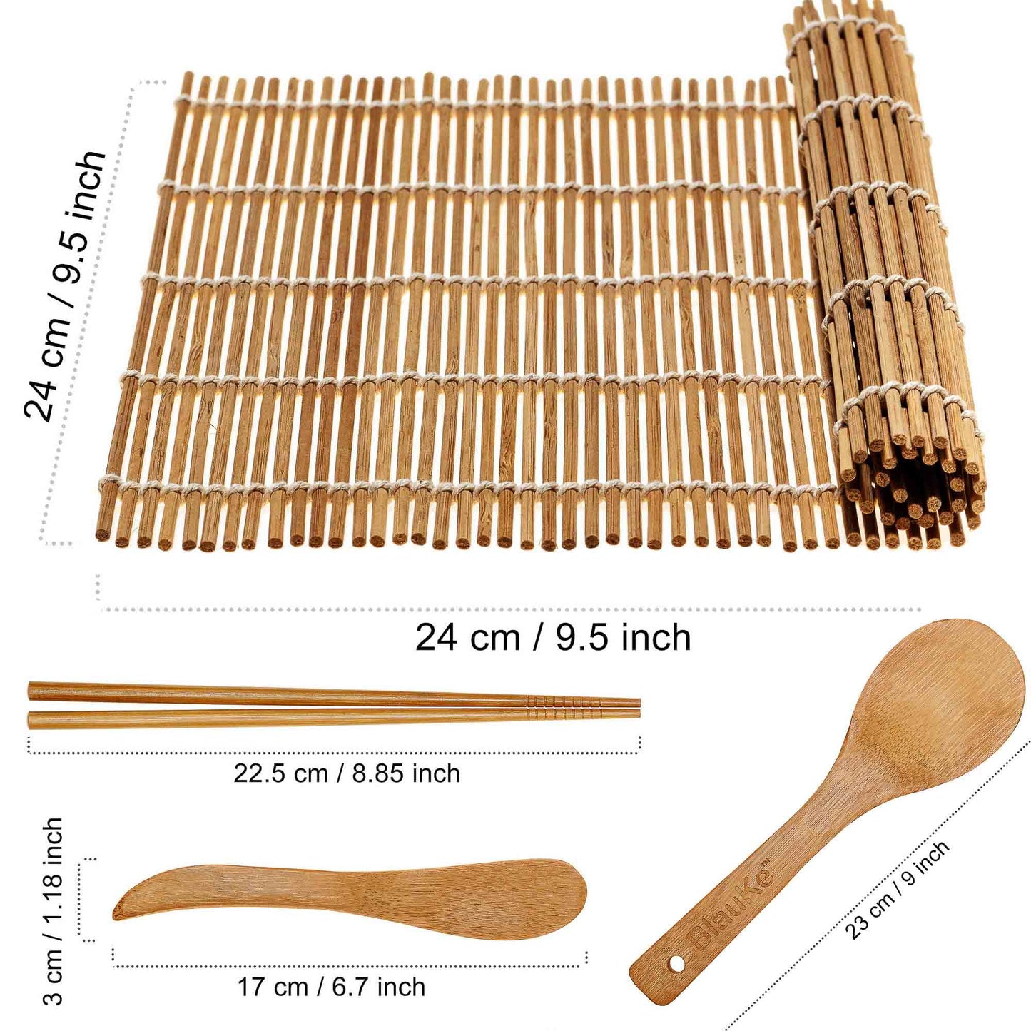 ® Sushi Making Kit – 2 Bamboo Sushi Rolling Mats, 5 Pairs Chopsticks, Rice Paddle, Spreader – Beginner Sushi Maker Kit with Roller Mat and Accessories