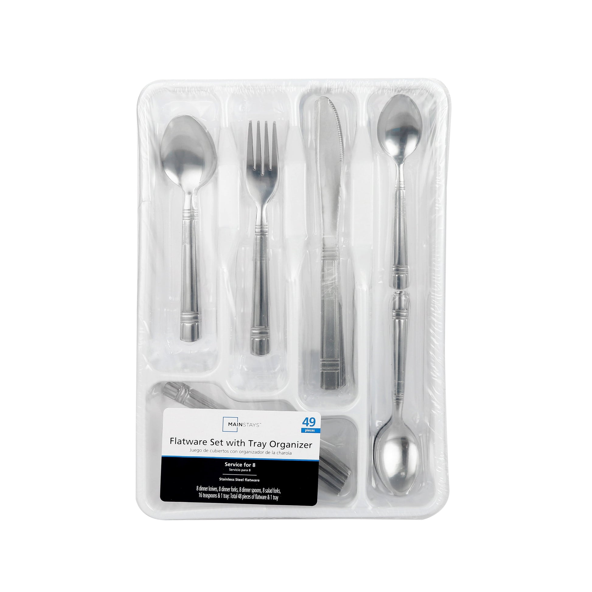 49 Piece Elena Adult Stainless Steel Flatware and Organizer Tray Value Set Silver, Service for 8