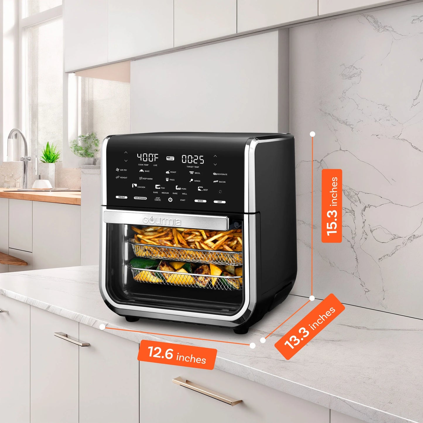 14-Quart Multi-Function Air Fryer Oven with Rotisserie, Dehydrator, and Temperature Probe in Stainless Steel