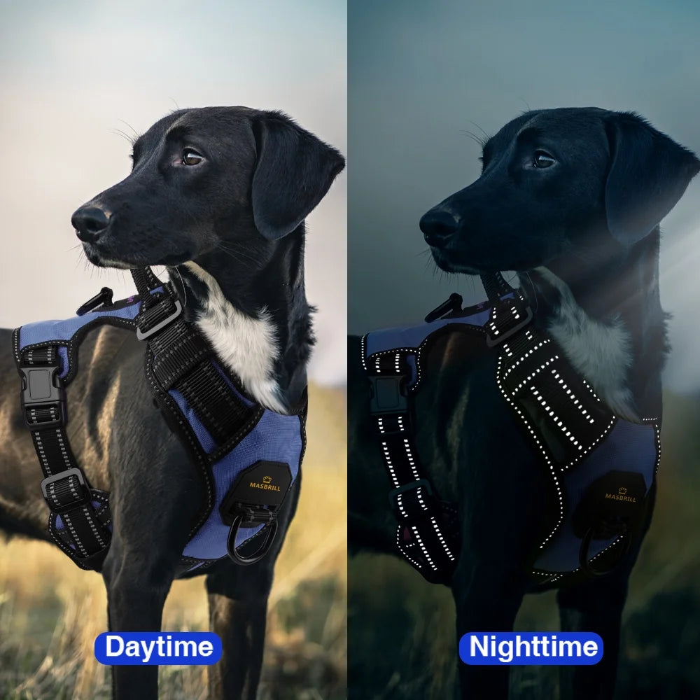 Reflective No-Pull Dog Vest Harness with Handle, Adjustable Breathable Padded Chest Harness for Small, Medium, and Large Dogs - Blue