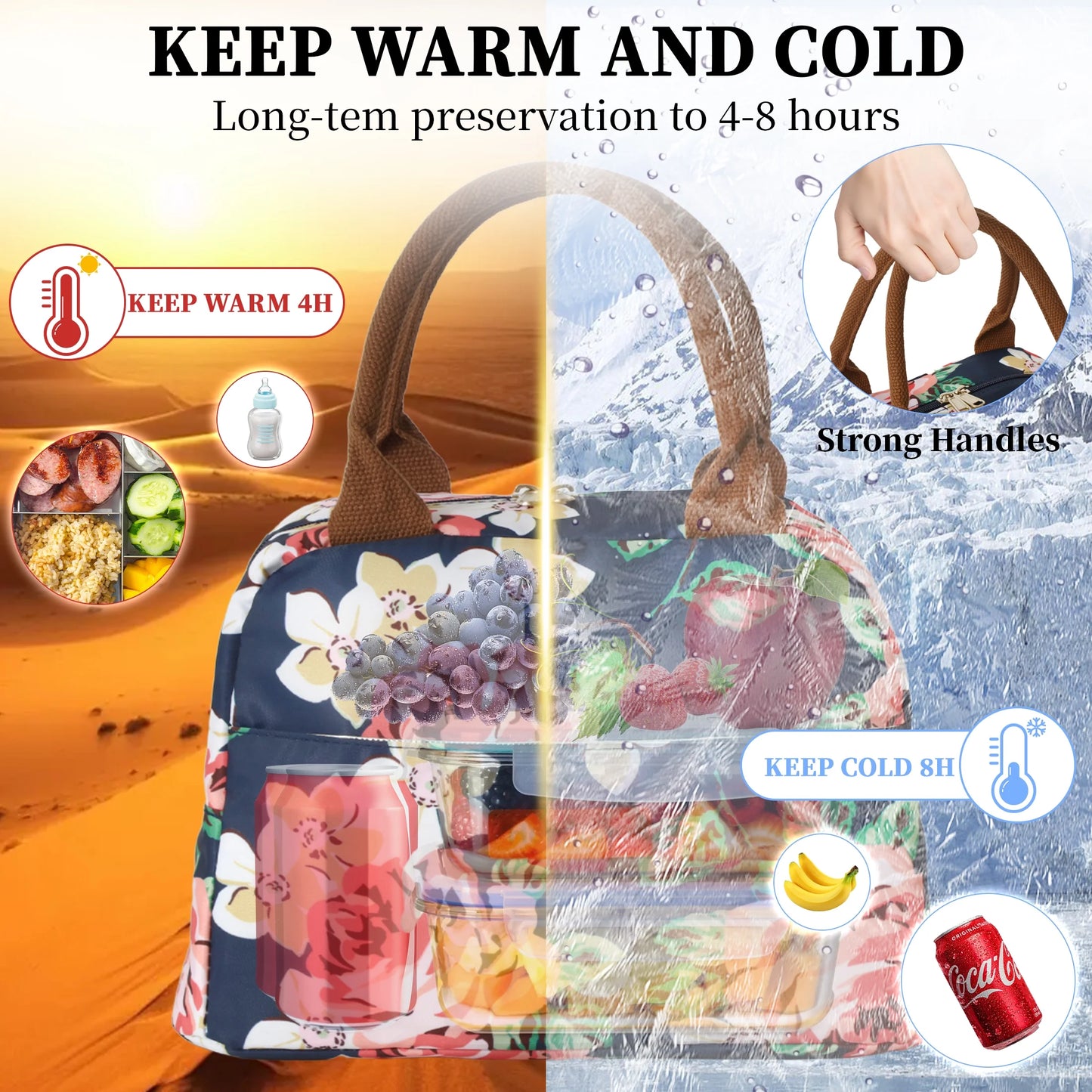 Reusable Lunch Boxes for Women Leakproof Lunch Boxes for Work Office Outdoor (Flower)