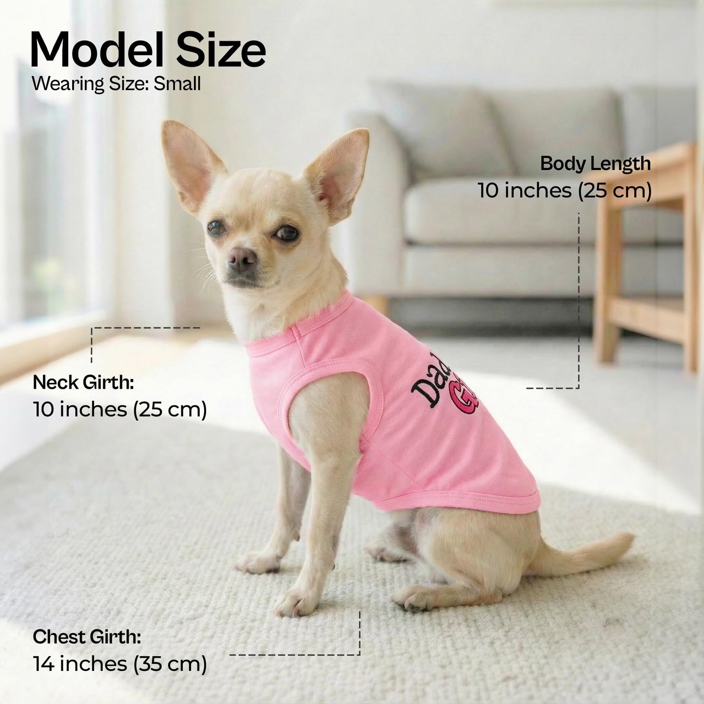 Parisian Pet Dog Shirt – 100% Cotton Shirts for Small Dogs – Pink Sleeveless Puppy Clothes – Lightweight and Breathable Dog Apparel – Girl Dogs Clothes - Stretchy Daddy’s Girl Pet Shirt