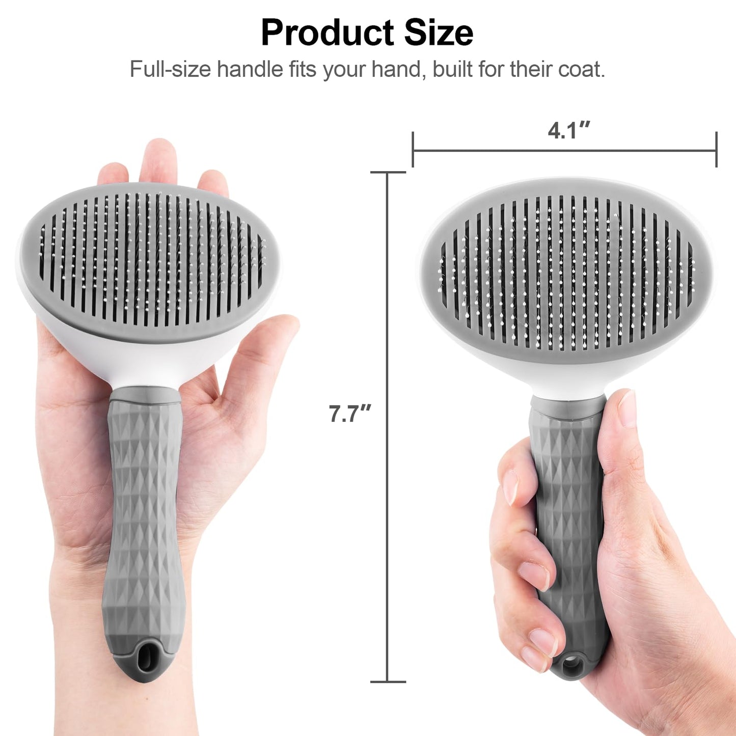 Depets Self Cleaning Slicker Brush, Dog Cat Bunny Pet Grooming Shedding Brush - Easy to Remove Loose Undercoat, Pet Massaging Tool Suitable for Pets with Long or Short Hair Gray