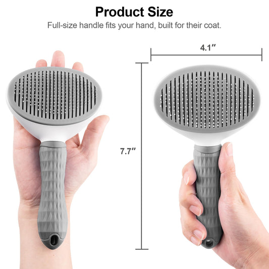Depets Self Cleaning Slicker Brush, Dog Cat Bunny Pet Grooming Shedding Brush - Easy to Remove Loose Undercoat, Pet Massaging Tool Suitable for Pets with Long or Short Hair Gray
