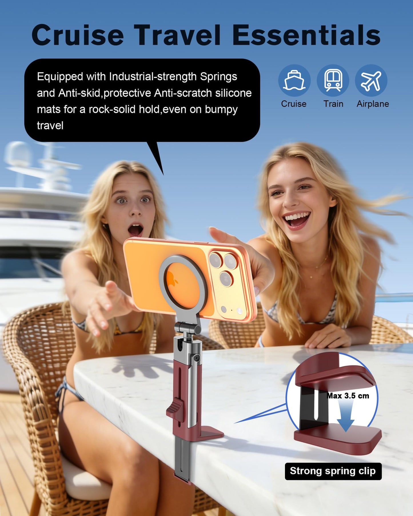 for MagSafe Airplane Phone Holder Mount Travel Essentials for Plane,N55*40 Pro Magnetic Phone Stand for Desk,360° Swivel Airplane Gadgets Cruise Must Haves Mother's Day Travel Gifts for Women Men Red