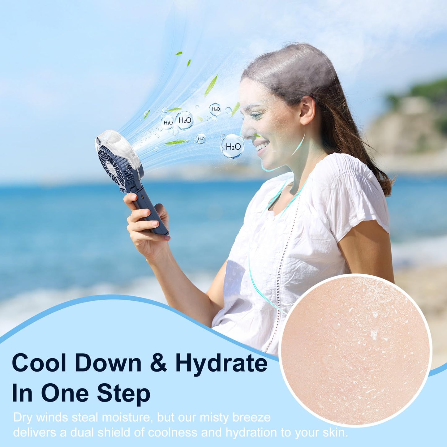 HandFan Upgraded Portable Handheld Misting Fan, Rechargeable Personal Mister Fan, Spray Water Mist Fans, Mini Cooling Hand Fans for Summer Beach Travel Concerts, Gifts for Women(Royal Blue)