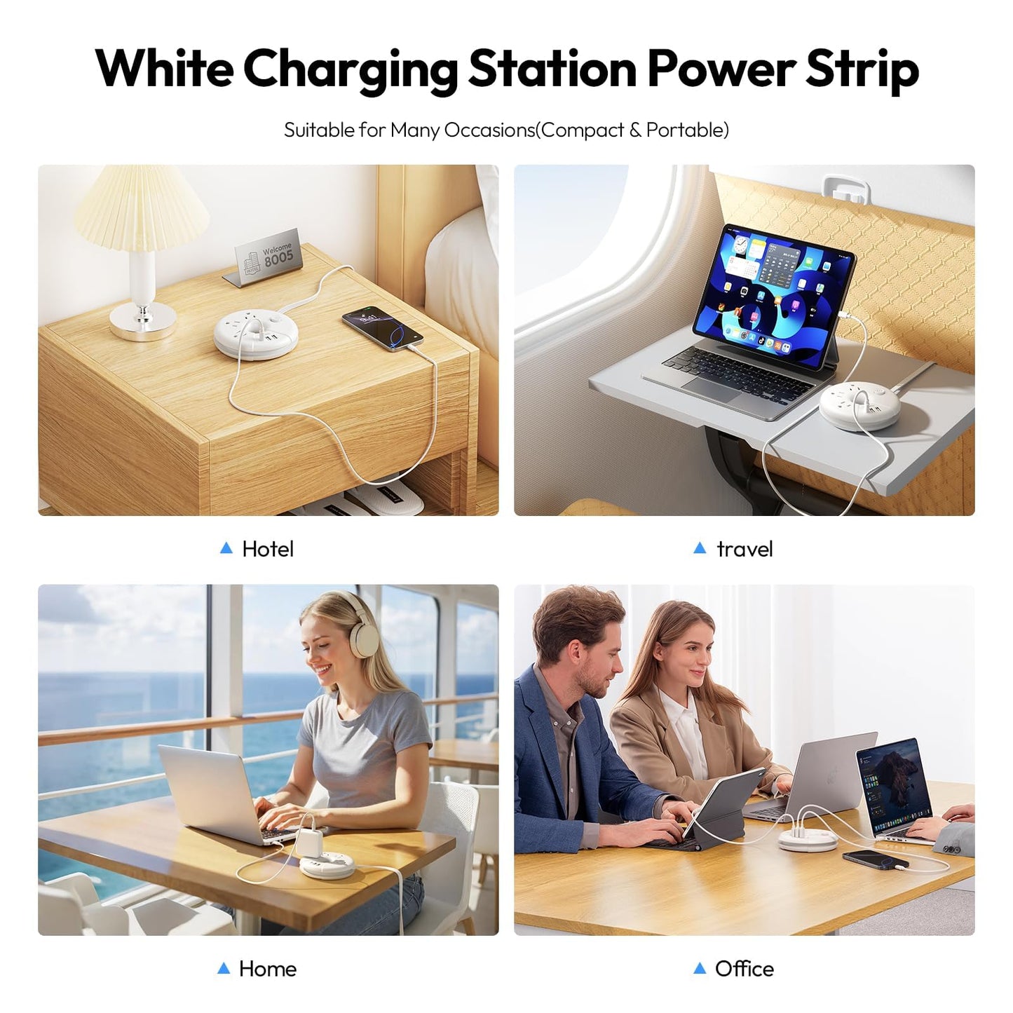 Travel Power Strip, NTONPOWER 3 Outlets 3 USB(1 USB C) Cruise Approved Power Strip, Short Extension Cord 3ft, Travel Essentials for Home, Hotels, Cruise Ship, Vacation, White, i-Donut