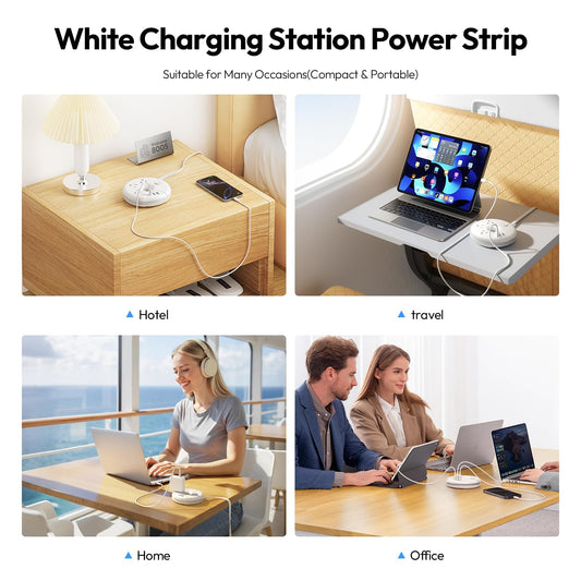 Travel Power Strip, NTONPOWER 3 Outlets 3 USB(1 USB C) Cruise Approved Power Strip, Short Extension Cord 3ft, Travel Essentials for Home, Hotels, Cruise Ship, Vacation, White, i-Donut