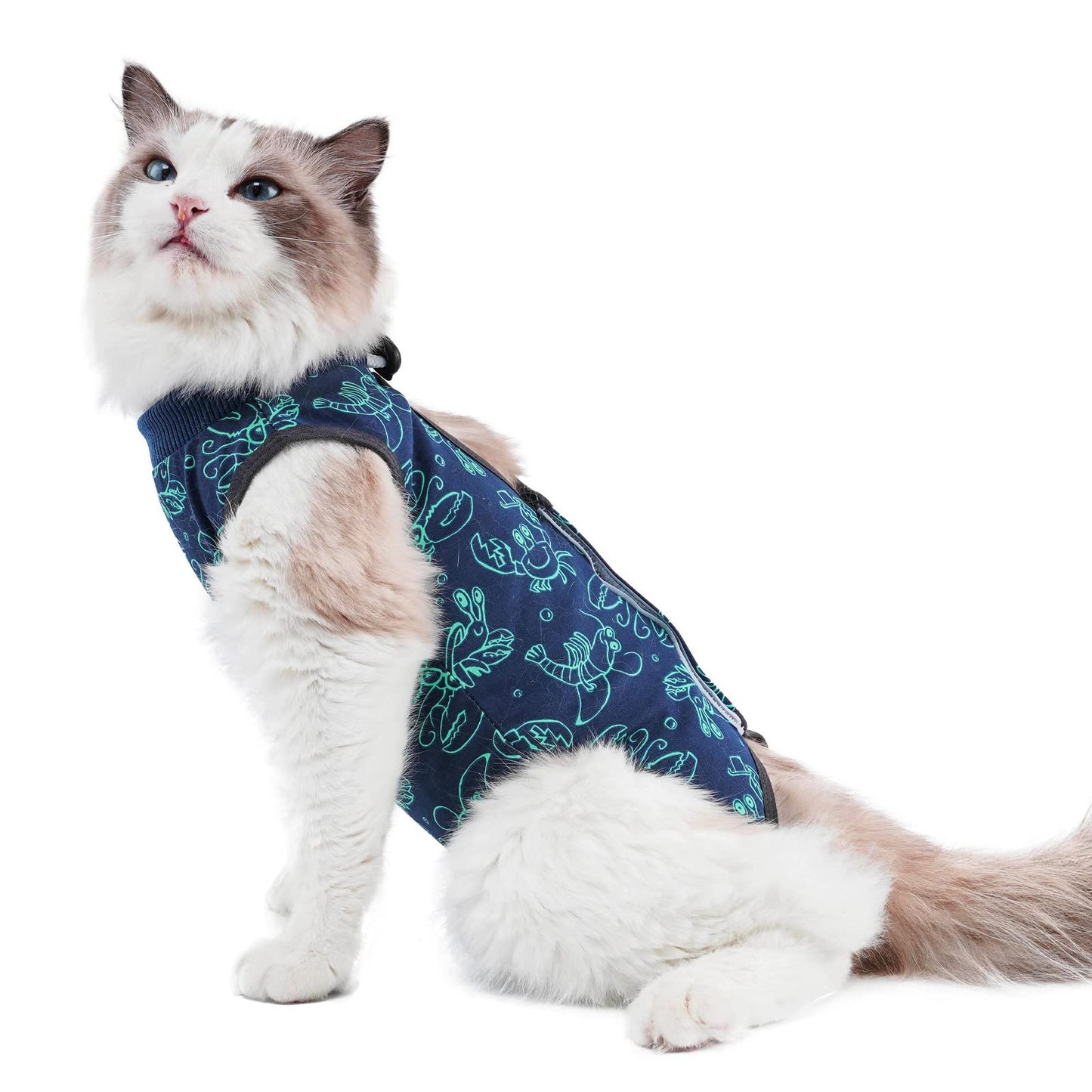 kzrfojy Cat Surgery Recovery Suit Cat Onesie for Cats After Surgery for Surgical Abdominal Wound Or Skin Diseases E-Collar Alternative Wear Neutering Bodysuit Wear (Dark-Blue-S)