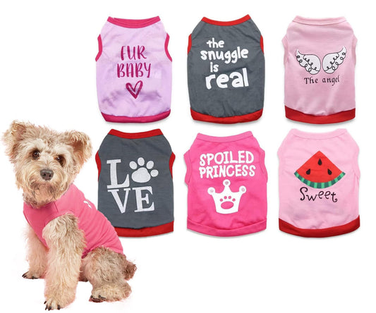 6 Packs Puppy Shirts - Girl Dog Clothes, Girls T Shirt for Small Dogs, Puppy Tshirt, Cat Clothing Female