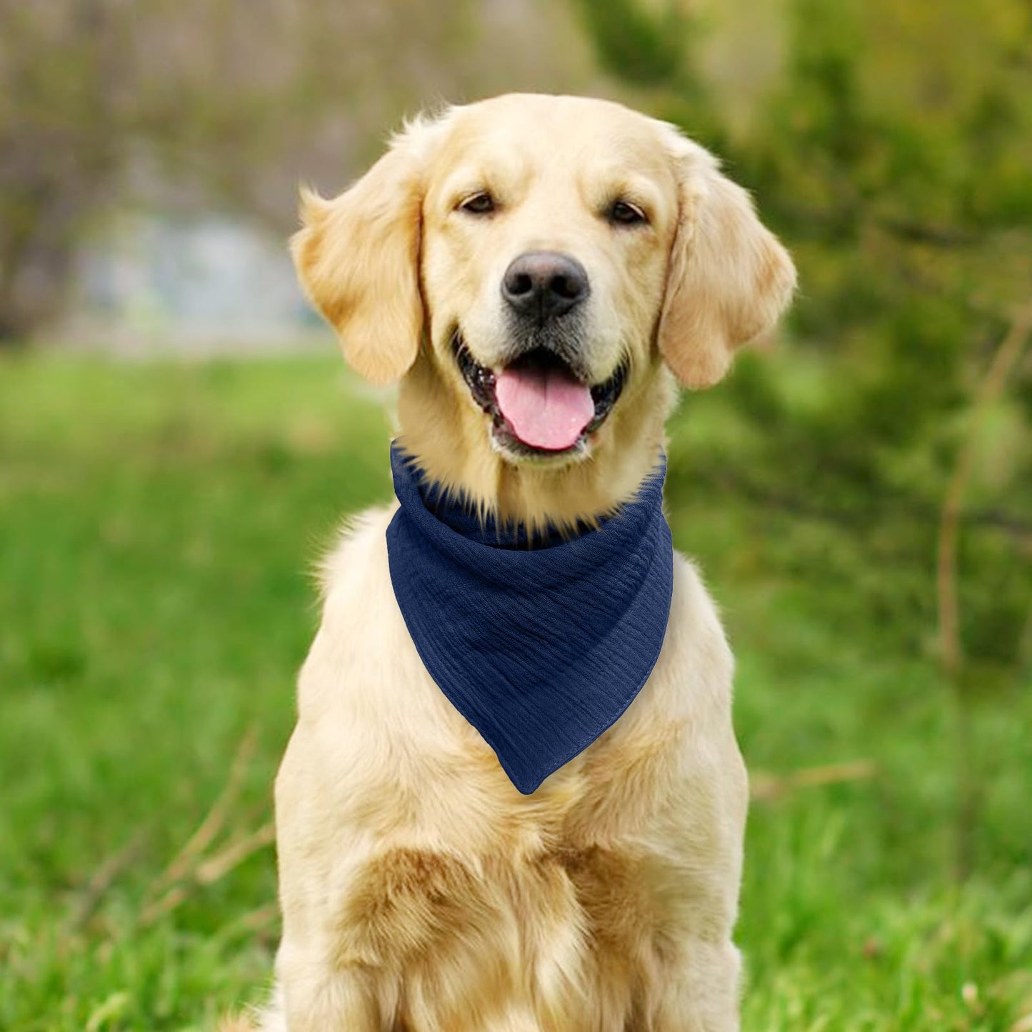 BlissBud Soft Cotton Pet Scarf with Adjustable Button - Solid Color Dog Bandanas,Navy,Large