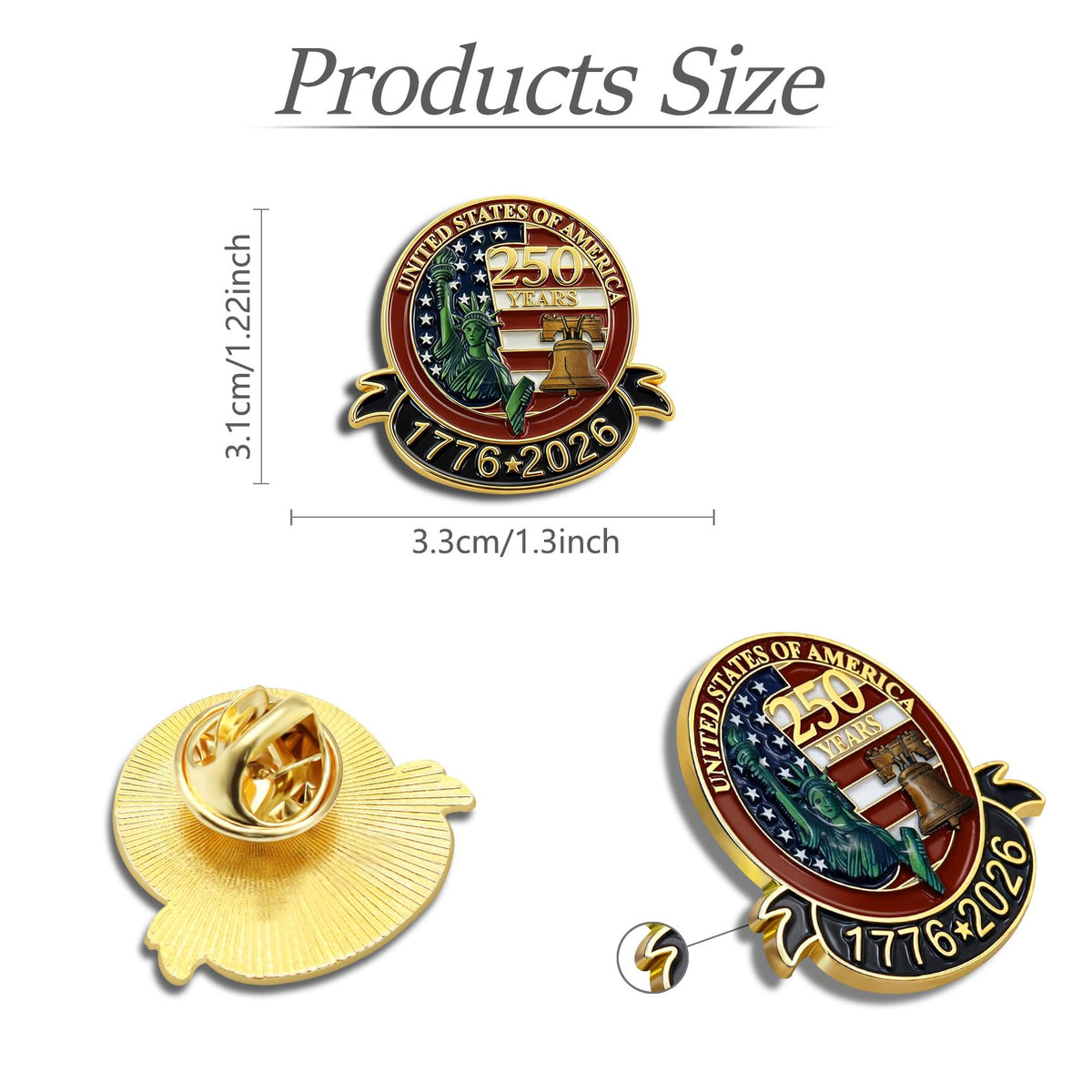 250 Anniversary USA Lapel Pin 10Pcs 1.3inch Enamel US Patriot Collectible Accessories 250 Years Of Freedom 1776-2026 for Patriot's Day Independence Day