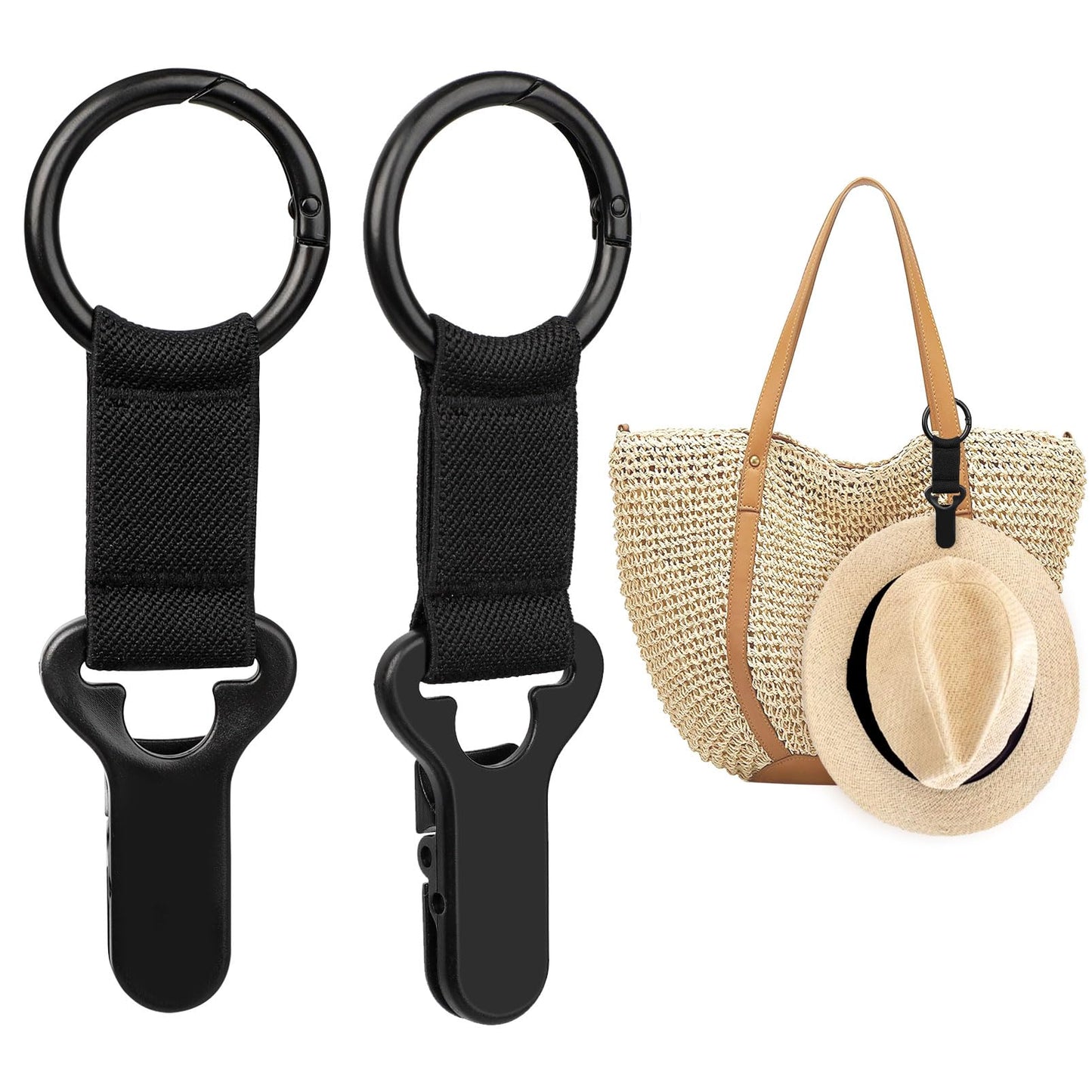 Niveaya Hat Clip for Travel on Bag - 2 Pack, Vacation Beach Cruise Essentials Accessory for Travel Handbag Backpack Luggage, Securely Hold to Keep Hat Shaped, Hands-Free, Black+Black