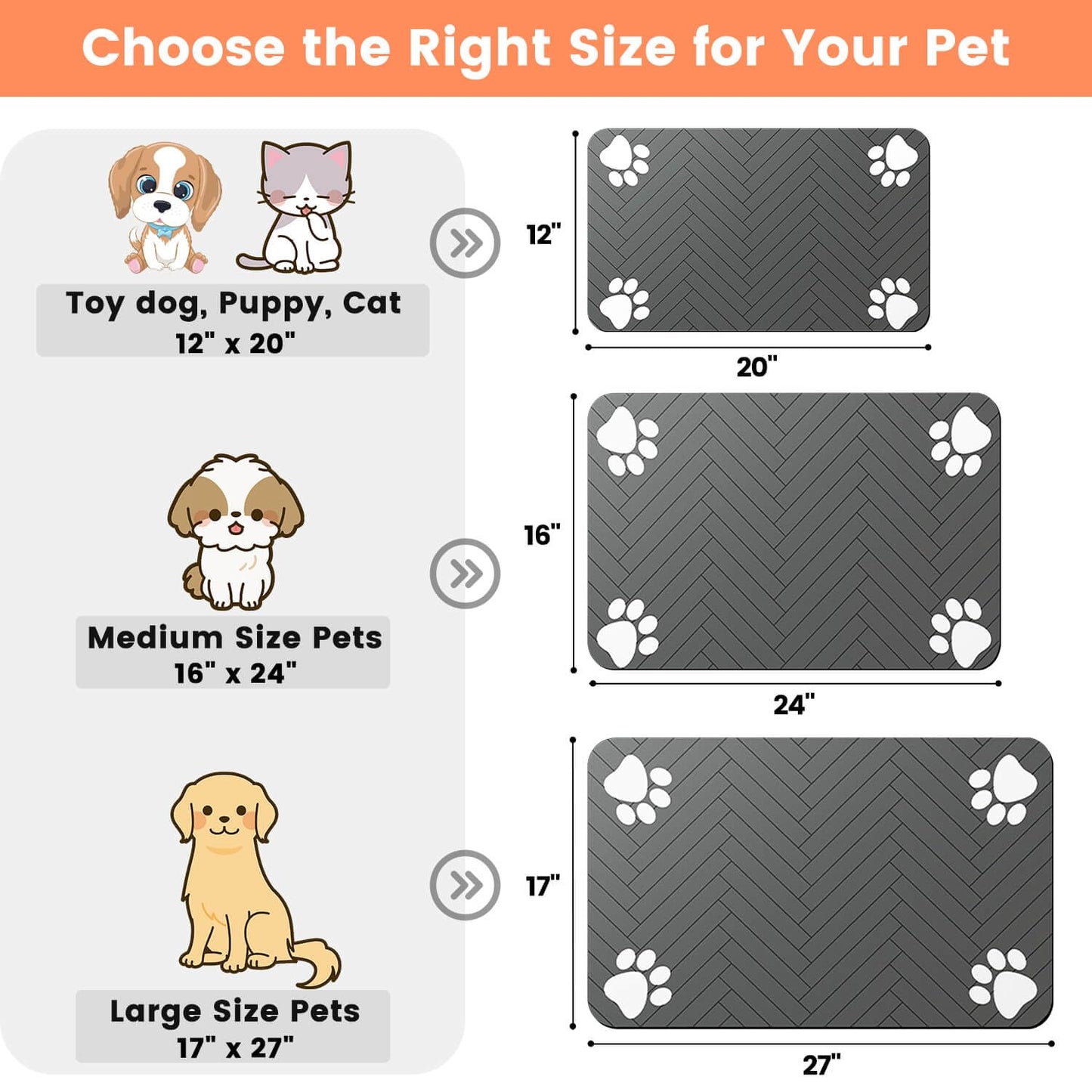 Pet Feeding Mat-Absorbent Pet Placemat for Food and Water Bowl, with Waterproof Rubber Backing, Quick Dry Water Dispenser Mat for Dog and Cat (20"x12", Striped Dark Gray)