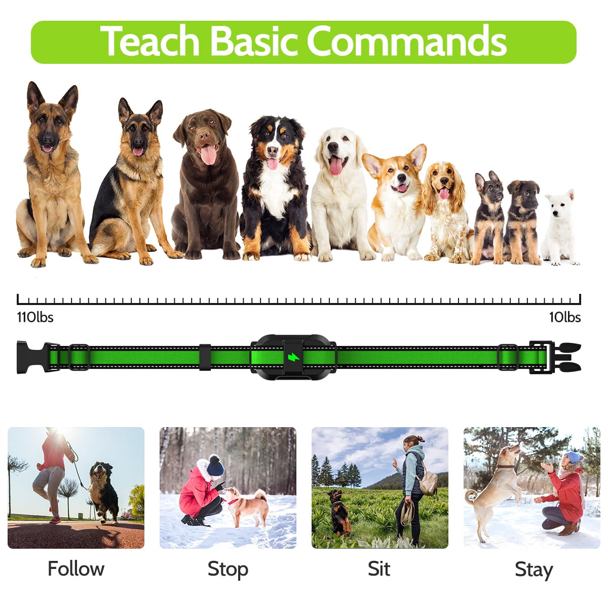 DogStop Dog Training Collar Electric Dog Collar with 4 Training Modes and Rechargeable Remote Waterproof Range 3300Ft for Small Medium Large Dogs(Green)