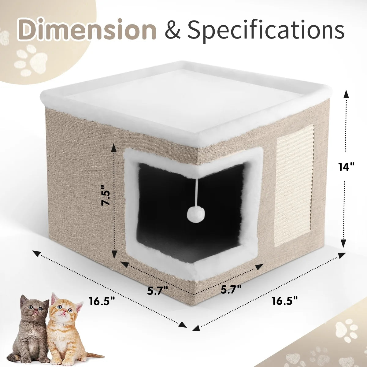 Indoor Pet Bed for Cats - Foldable Covered Kennel with Integrated Scratching Board, Ideal for Small Pets, Light Gray