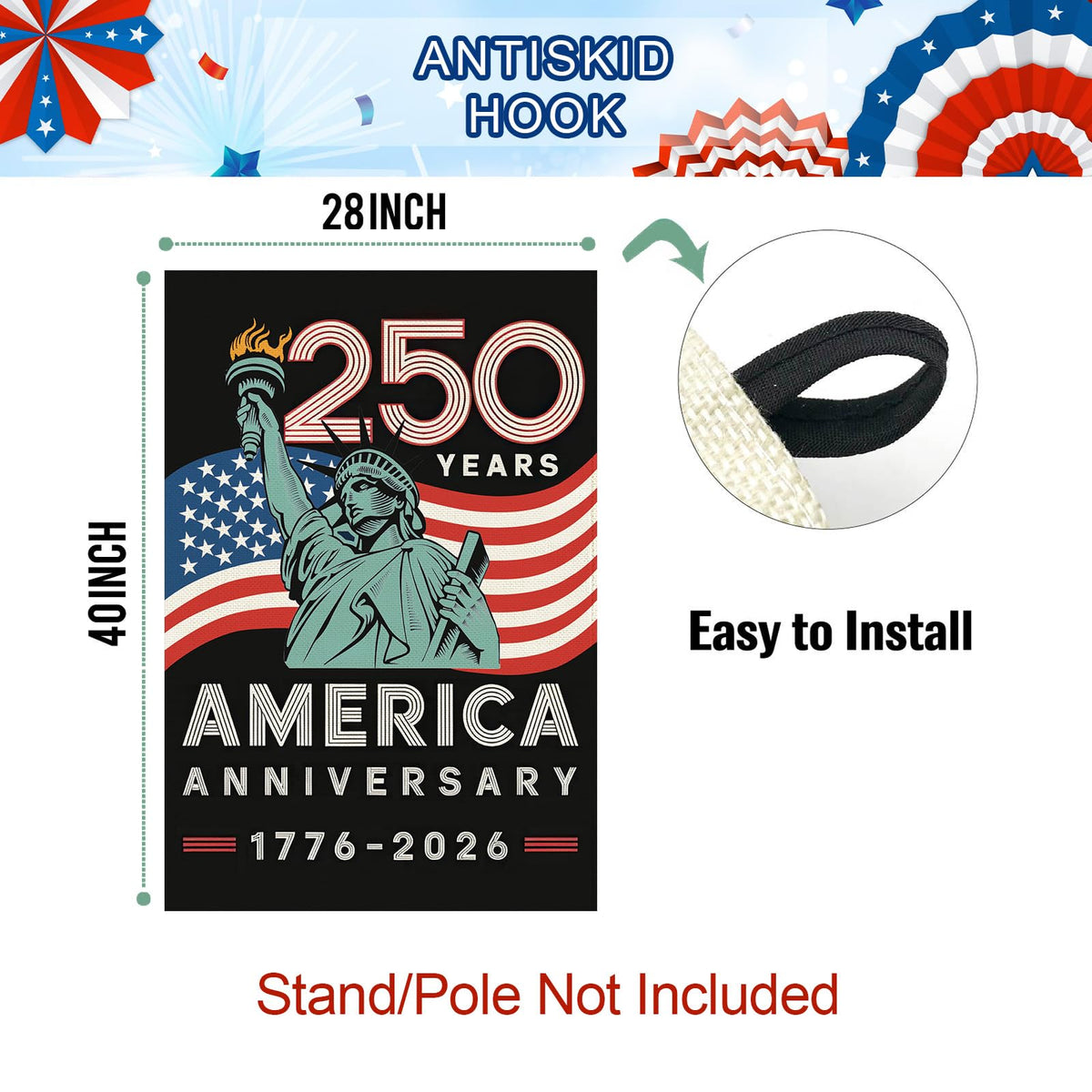 Baccessor 250th Anniversary America Freedom House Flag 28x40 Inch Double Sided 250th Anniversary 1776-2026 Banner USA Patriotic Statue of Liberty Design Commemorative Outdoor Outside Decoration