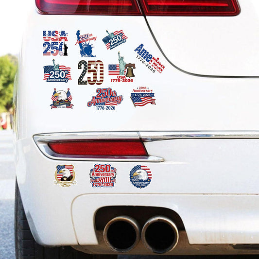 (50pcs) 250th Anniversary Birthday Sticker USA Stickers Merchandise 1776-2026 Statue of Liberty Eagle Independence Day Waterproof Vinyl Sticker for Water Bottle Car Laptop
