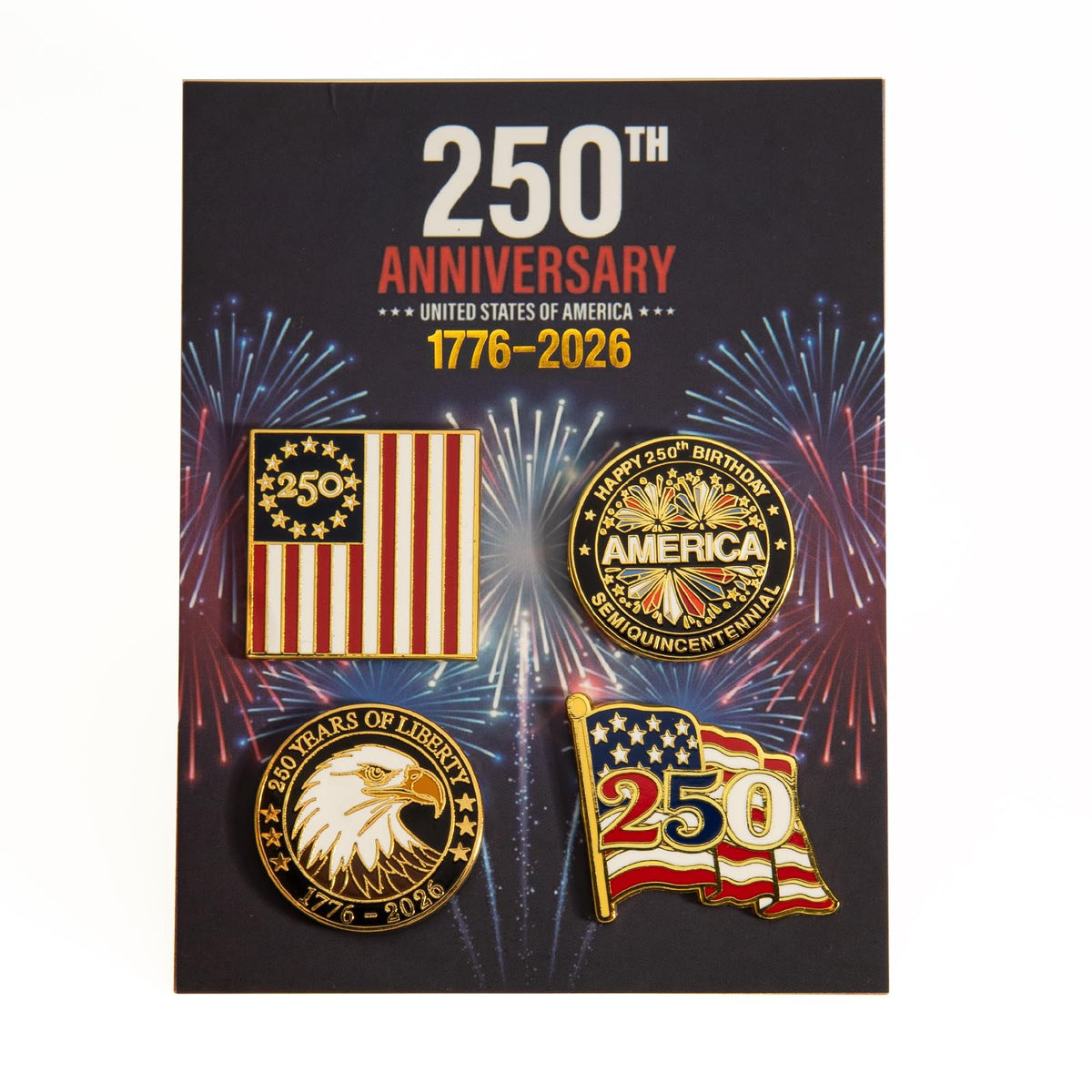4 Pcs 250th Anniversary USA Enamel Lapel Pins, USA 250 Anniversary Merchandise & Collectible Badges, 1.25 Inch Patriotic 1776-2026 Brooches, July 4th Independence Day Gifts