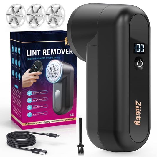 Fabric Shaver, Ziitty Lint Remover for Clothes, Type-C Rechargeable Lint Shaver with LCD Display & 6-Blade, Sweater Shavers to Remove Pilling，Fuzz Remover Fabric Shaver for Clothing and Furniture