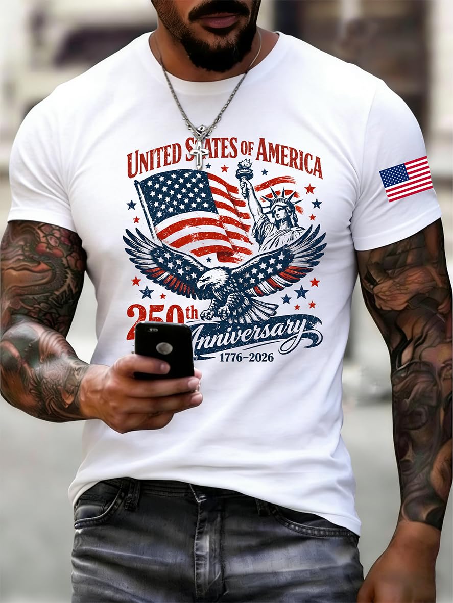 DEPENSL Mens 250 Anniversary USA Shirt 1776-2026 250th Anniversary American Flag Shirt America 250 Merchandise 4th of July Outfits Independence Day Patriotic Shirts for Men(White, X-Large)