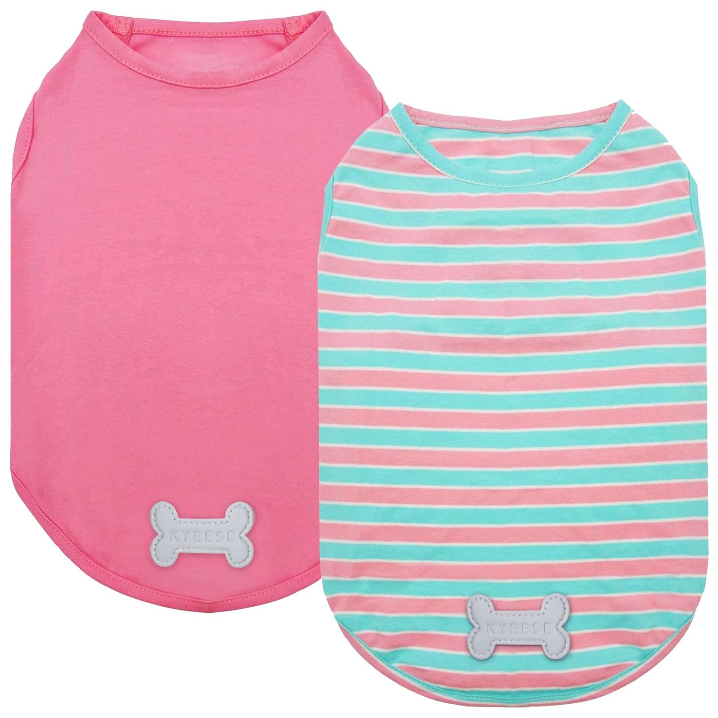 KYEESE 2Pack Dog Shirt, Soft Striped Dogs T Shirts, Lightweight Doggie Tank Top Cat Clothes, Sleeveless Dog Shirt for Small Dogs, Stretchy Pet Vest, Pink, Medium