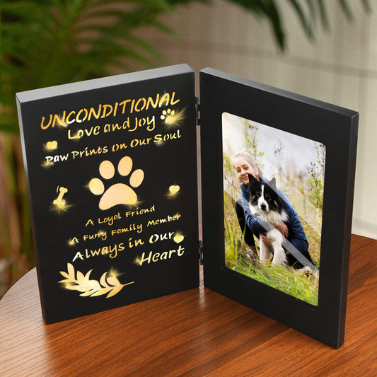 MROUEN Pet Memorial Gifts for Dogs, Dog Memorial Gifts for Loss of Dog, Pet Sympathy Gift for Family, Friend, Wooden Black Dog Picture Frame for Tabletop