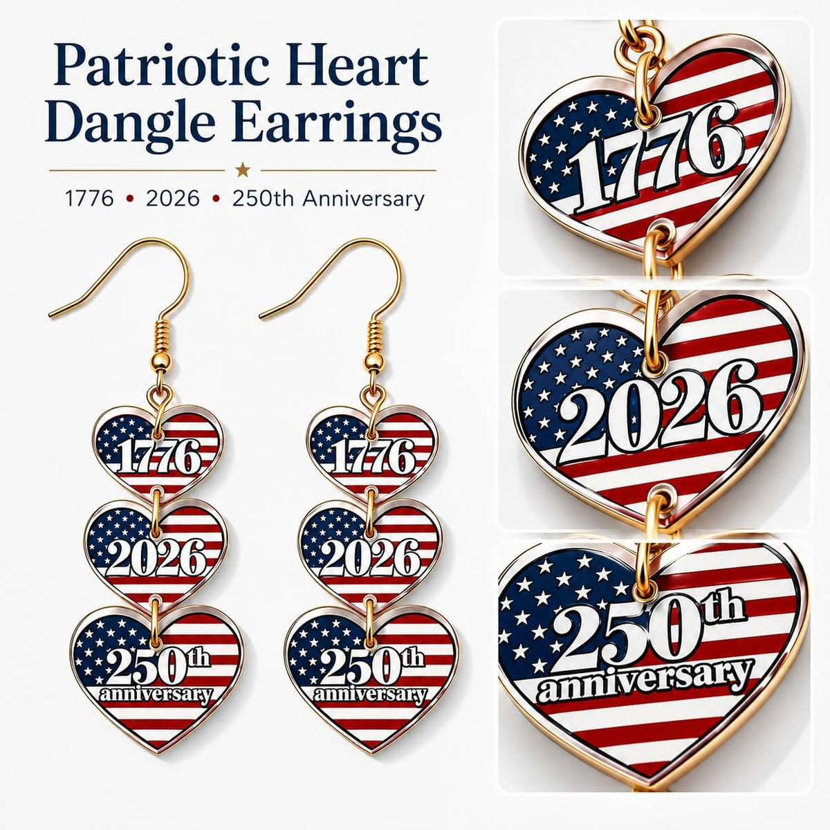 250 Anniversary USA Merchandise 4th of July Outfits Shirt Decorations Patriotic Earrings USA 250th Anniversary Merchandise 4th of July Dresses Jewelry Accessories Gift Red White Blue USa Earrings
