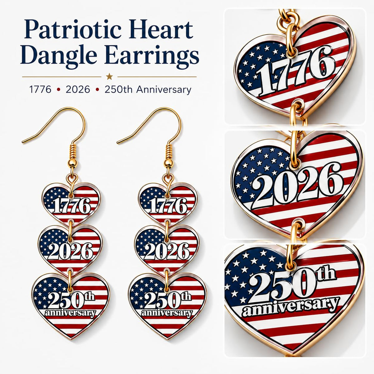 250 Anniversary USA Merchandise 4th of July Outfits Shirt Decorations Patriotic Earrings USA 250th Anniversary Merchandise 4th of July Dresses Jewelry Accessories Gift Red White Blue USa Earrings