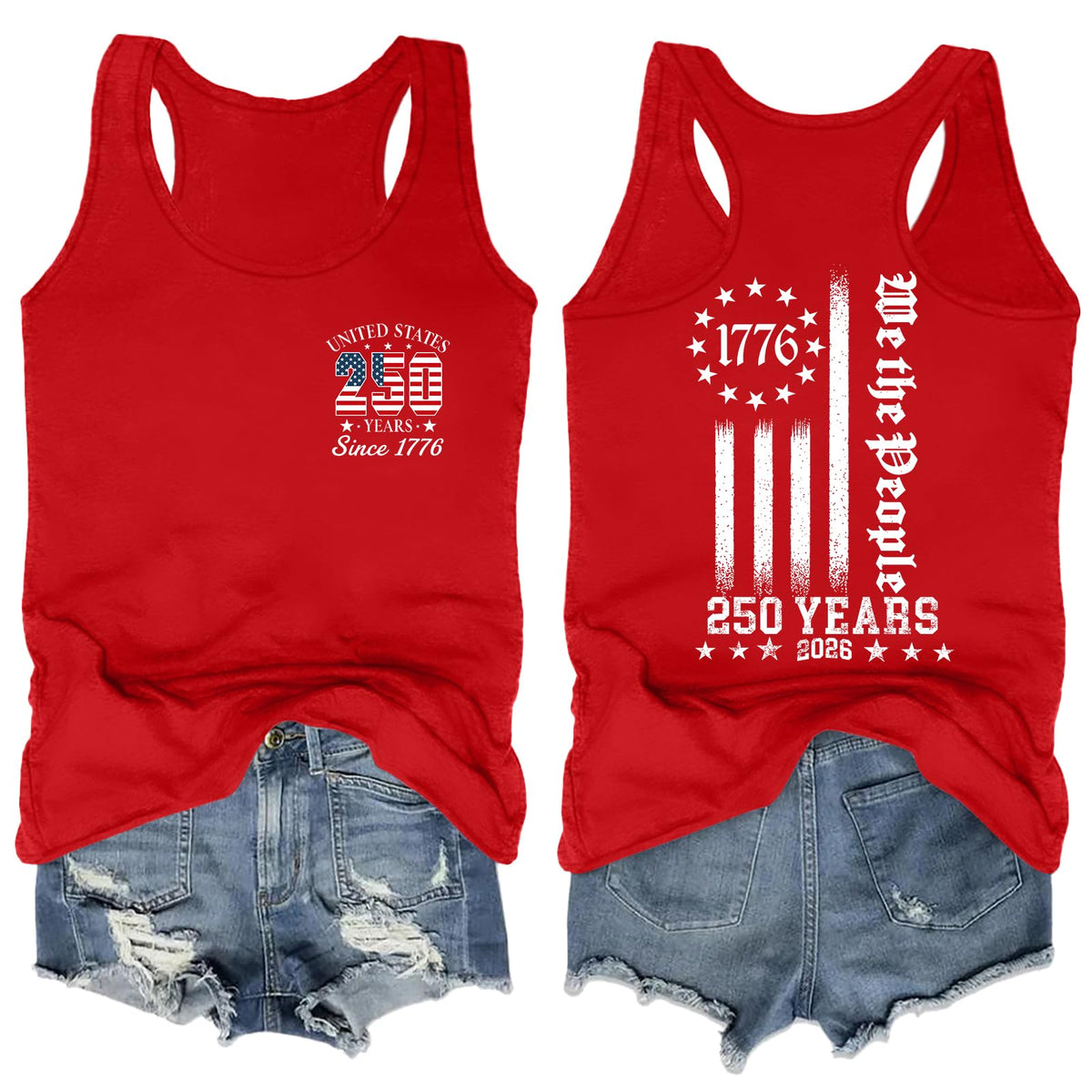 HQP 250th Anniversary USA Tank Tops Women USA T Shirt American Flag Sleeveless 15th of July Patriotic Freedom Tee Tops